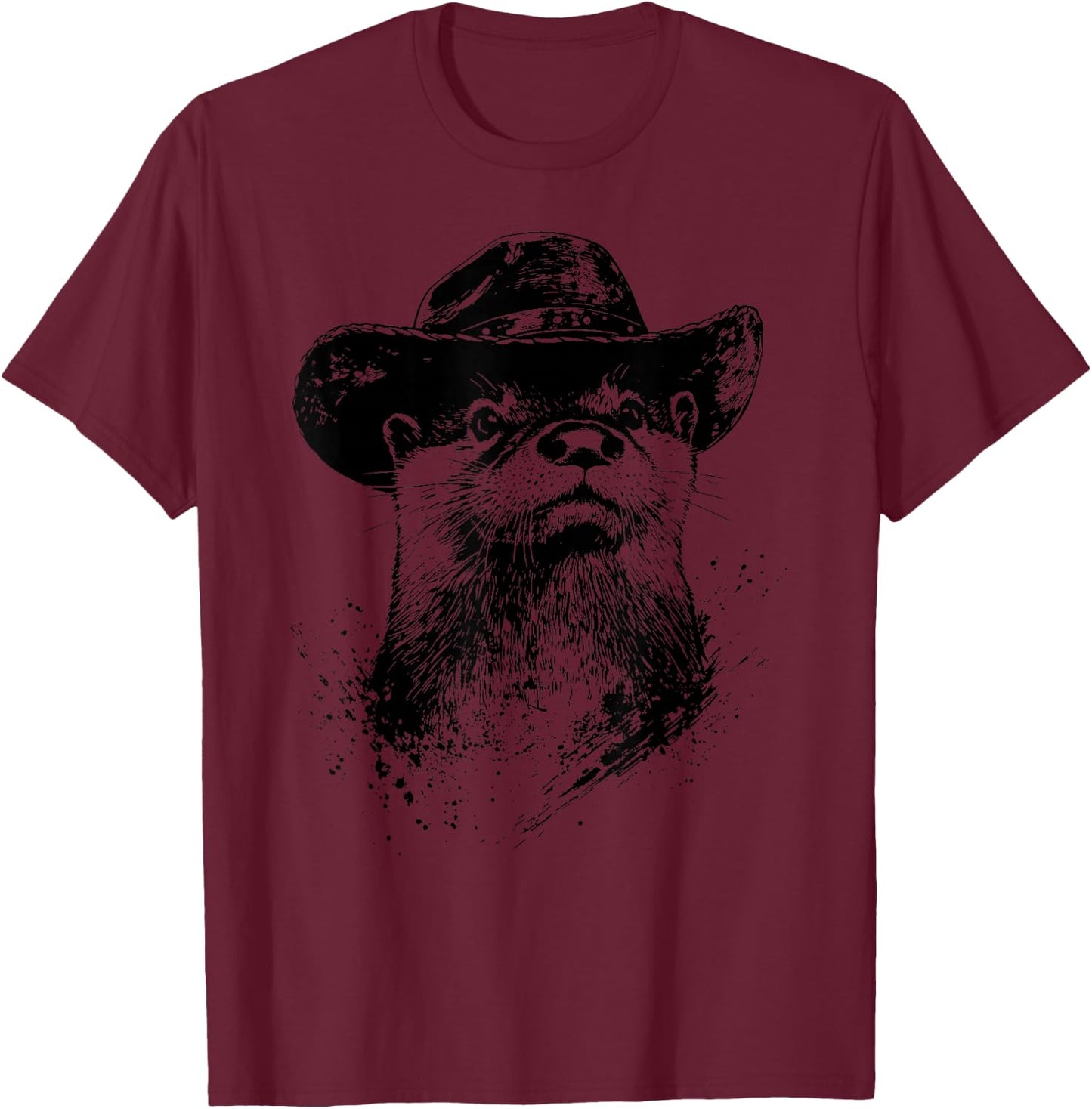 Vintage Minimalist Line Art Otter Cowboy Funny Otter Lover T-Shirt - T-Shirt | Maroon