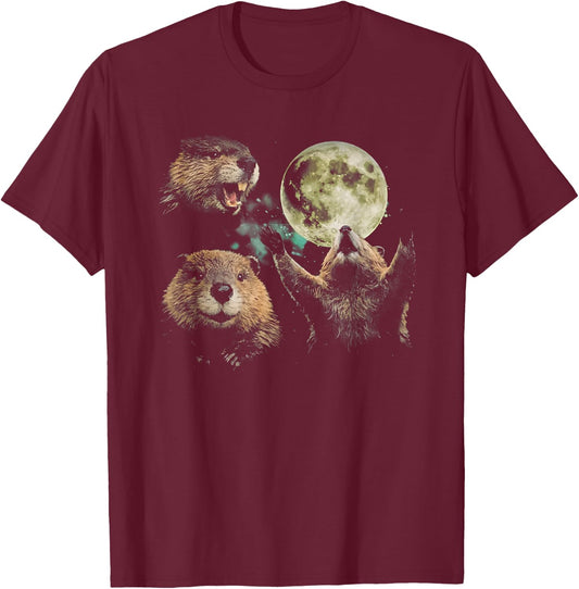 Beaver Moon Vintage Graphic T-Shirt - T-Shirt | Maroon