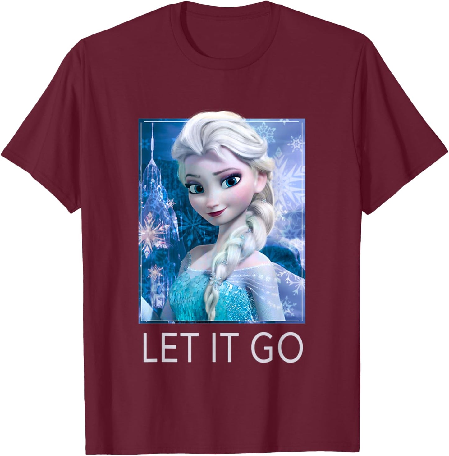 Disney Frozen Let It Go Elsa Ice Palace Vintage Portrait T-Shirt - T-Shirt | Maroon