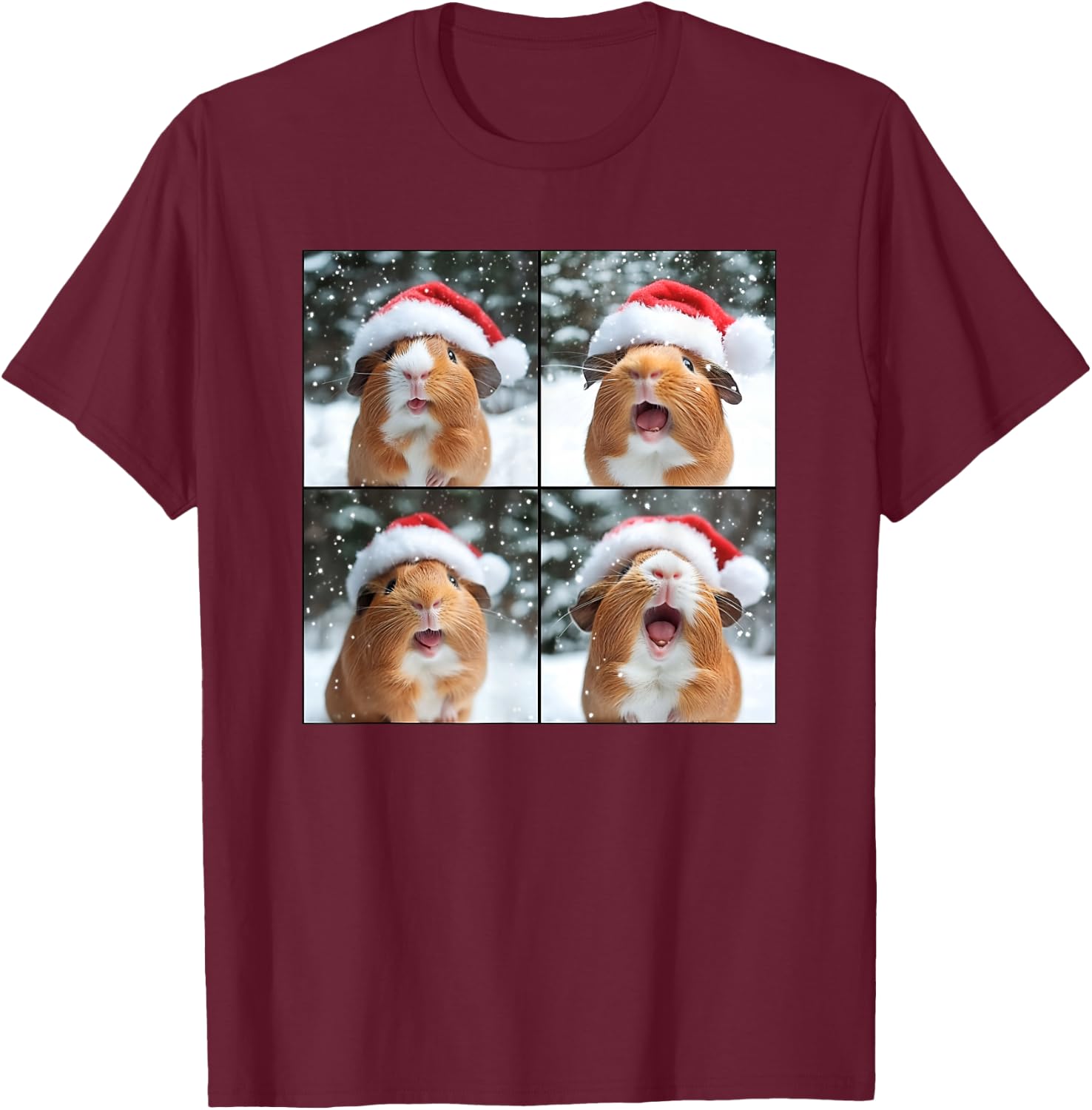 Guinea Pig With Santa Hat Christmas Guinea Pig Lover T-Shirt - T-Shirt | Maroon