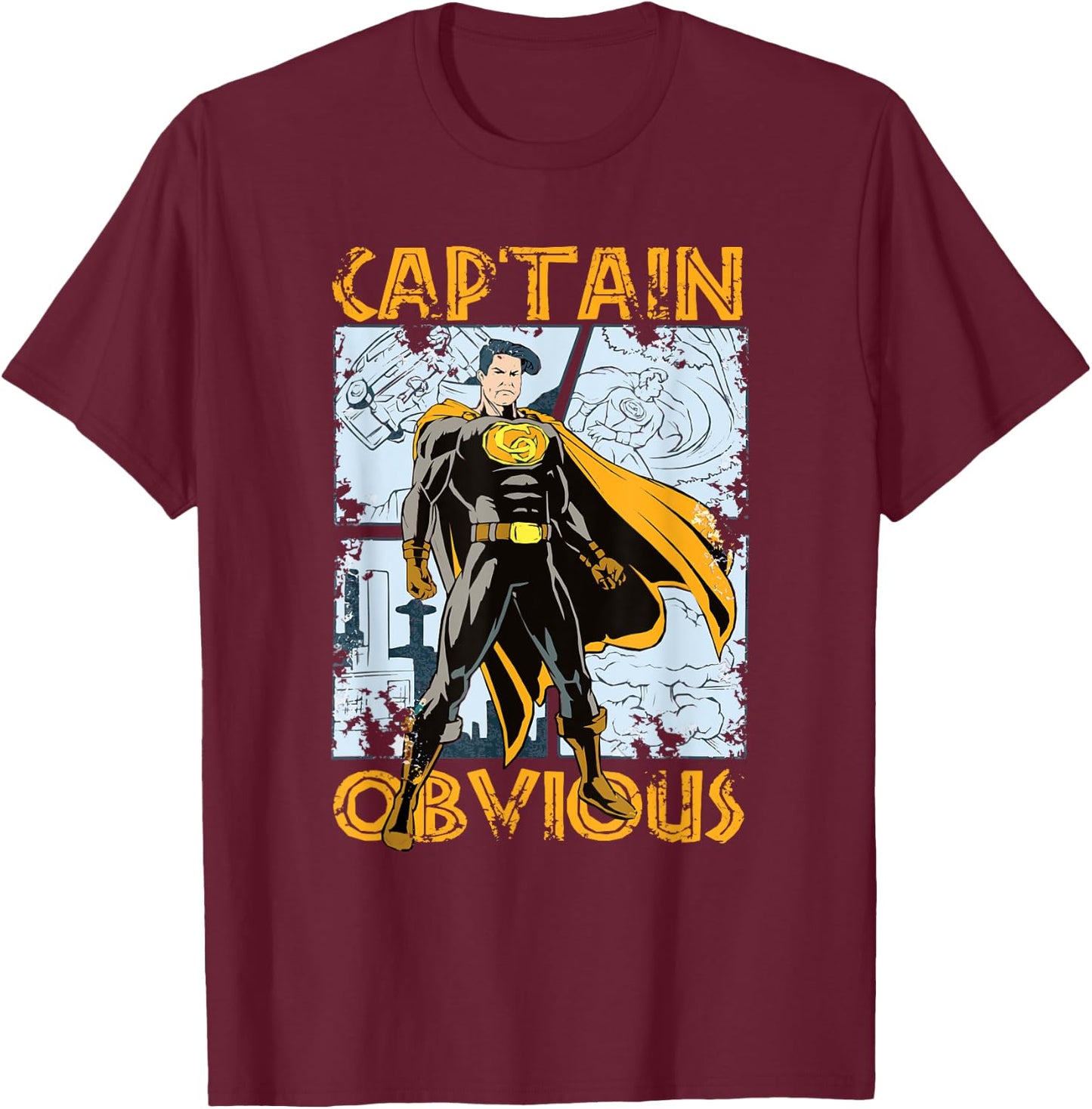Captain Obvious Funny Sarcastic Graphic Novelty Superhero T-Shirt - T-Shirt | Maroon