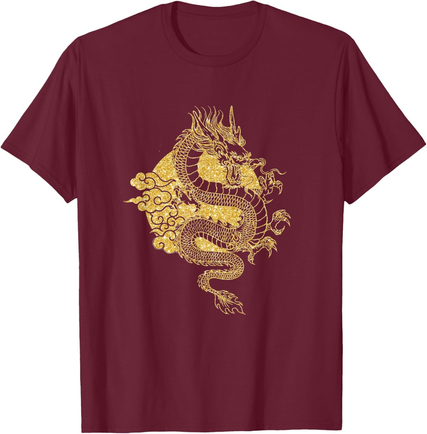 Chinesischer goldener Drache T-Shirt - T-Shirt | Maroon