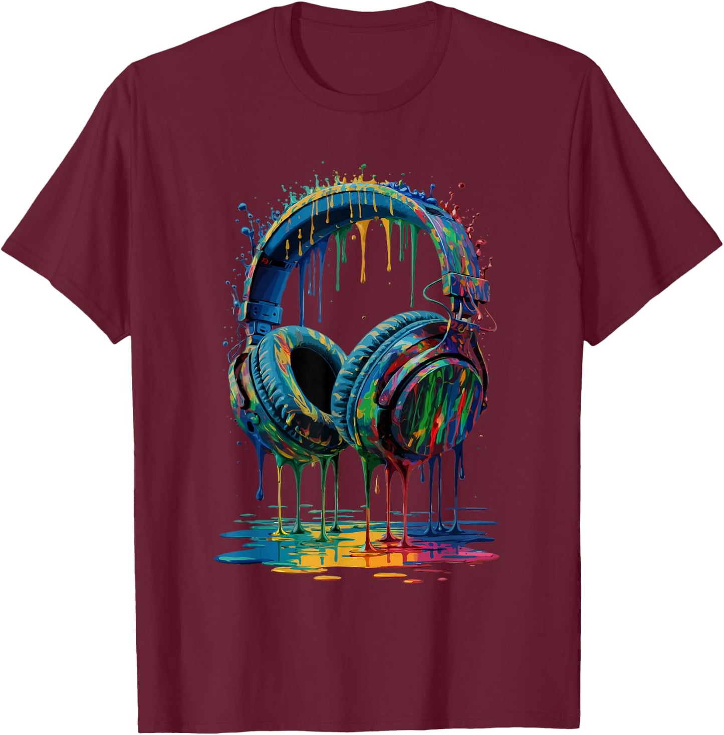 Gamer Headphones Paint Splash Music Lover DJ T-Shirt - T-Shirt | Maroon