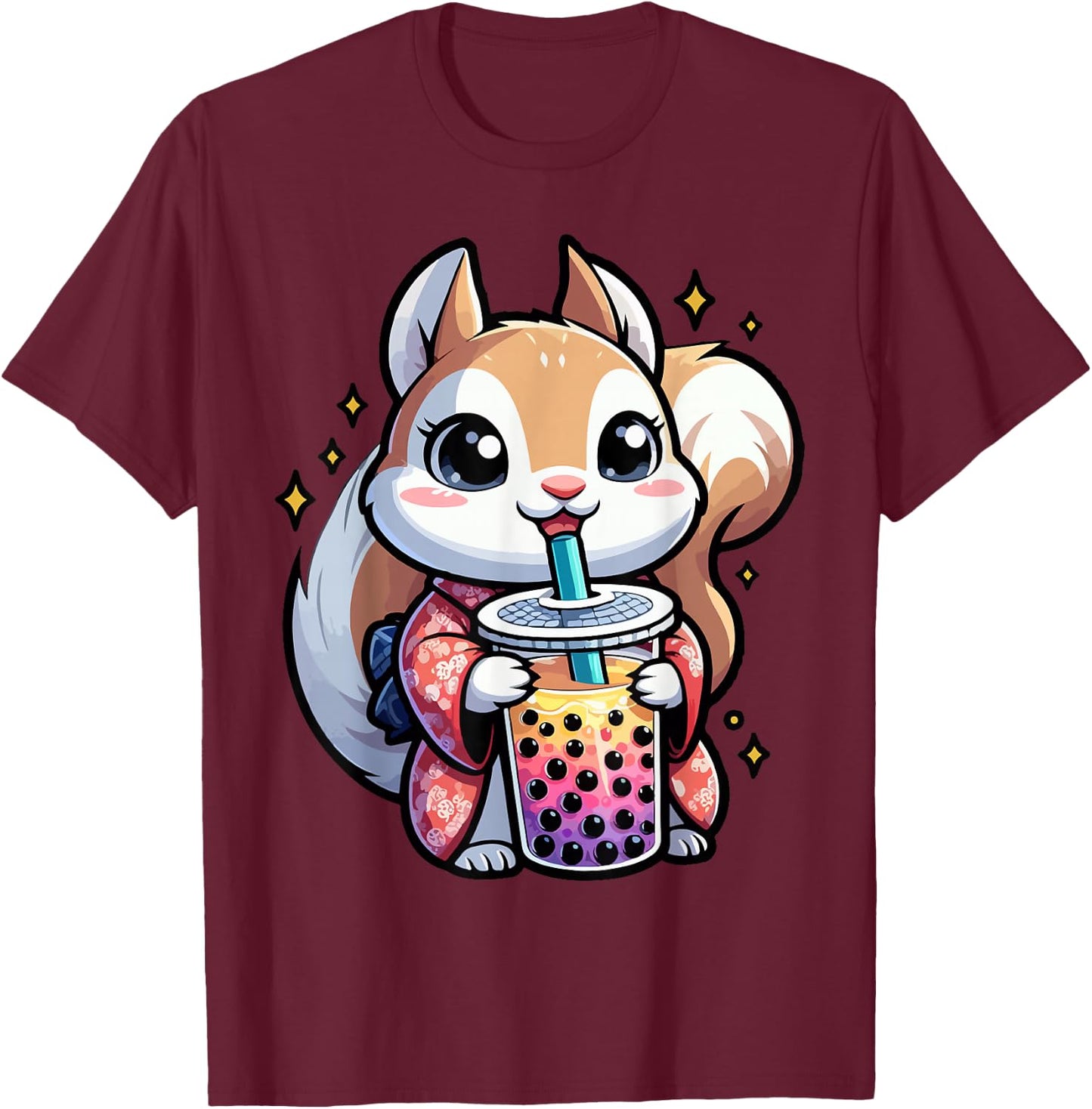 Squirrel Bubble Boba Tea Anime Cute Kawaii T-Shirt - T-Shirt | Maroon