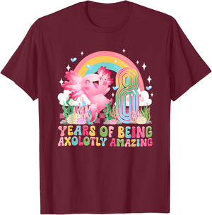 8th Axolotl Birthday Party Eight Year Old Axolotls Birthday T-Shirt - T-Shirt | Maroon