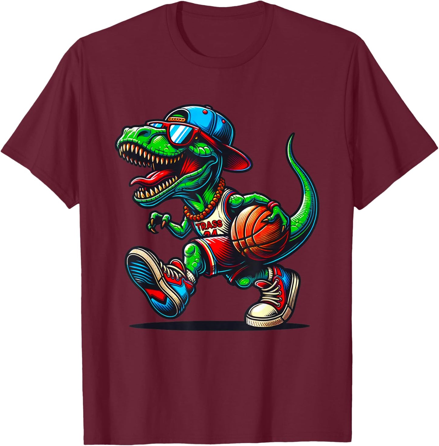 Basketball Dinosaur T Rex Player Men Kids Boys Teens T-Shirt - T-Shirt | Maroon