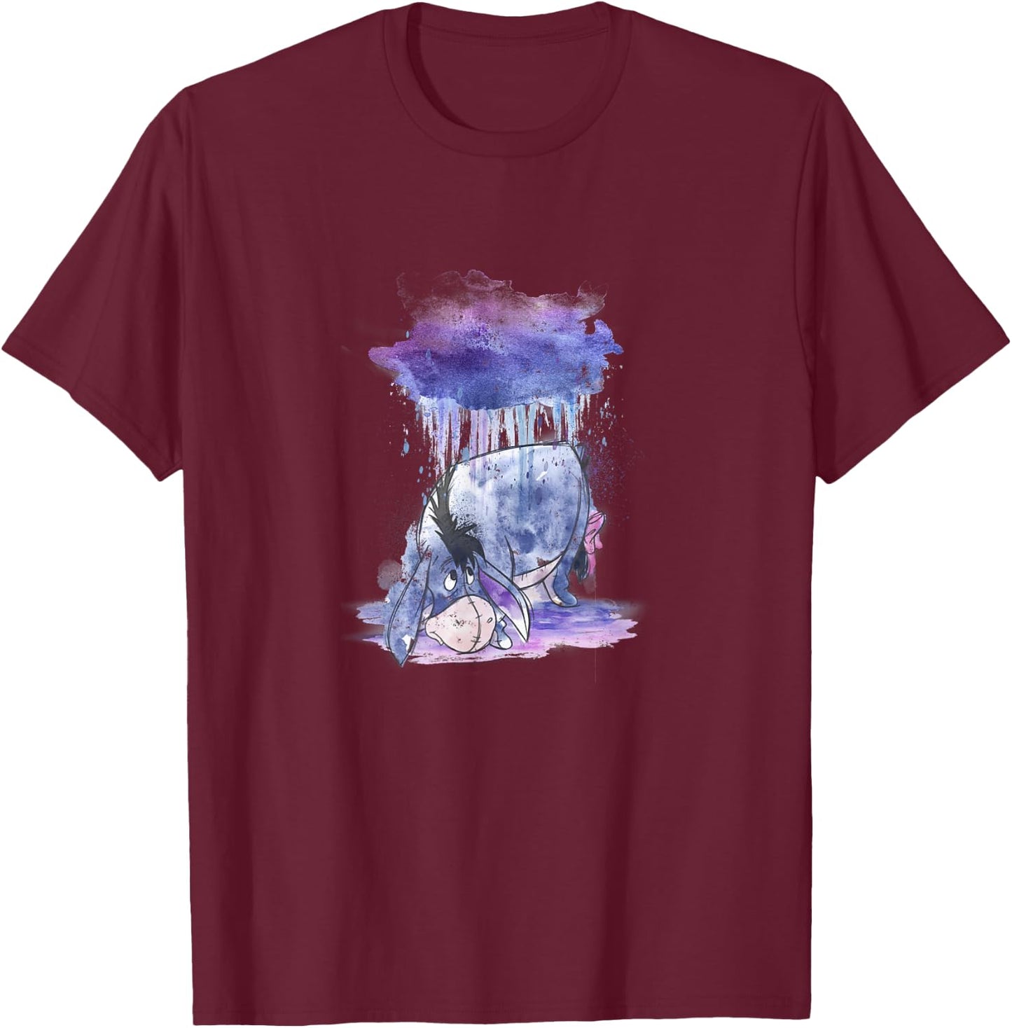 Disney Winnie The Pooh Eeyore Watercolor Rain Cloud , Black, S T-Shirt - T-Shirt | Maroon