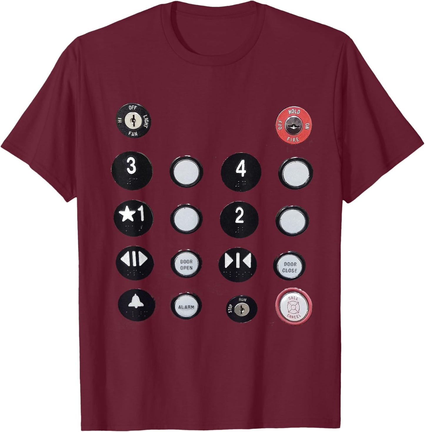 Funny - Elevator Button T-Shirt - T-Shirt | Maroon