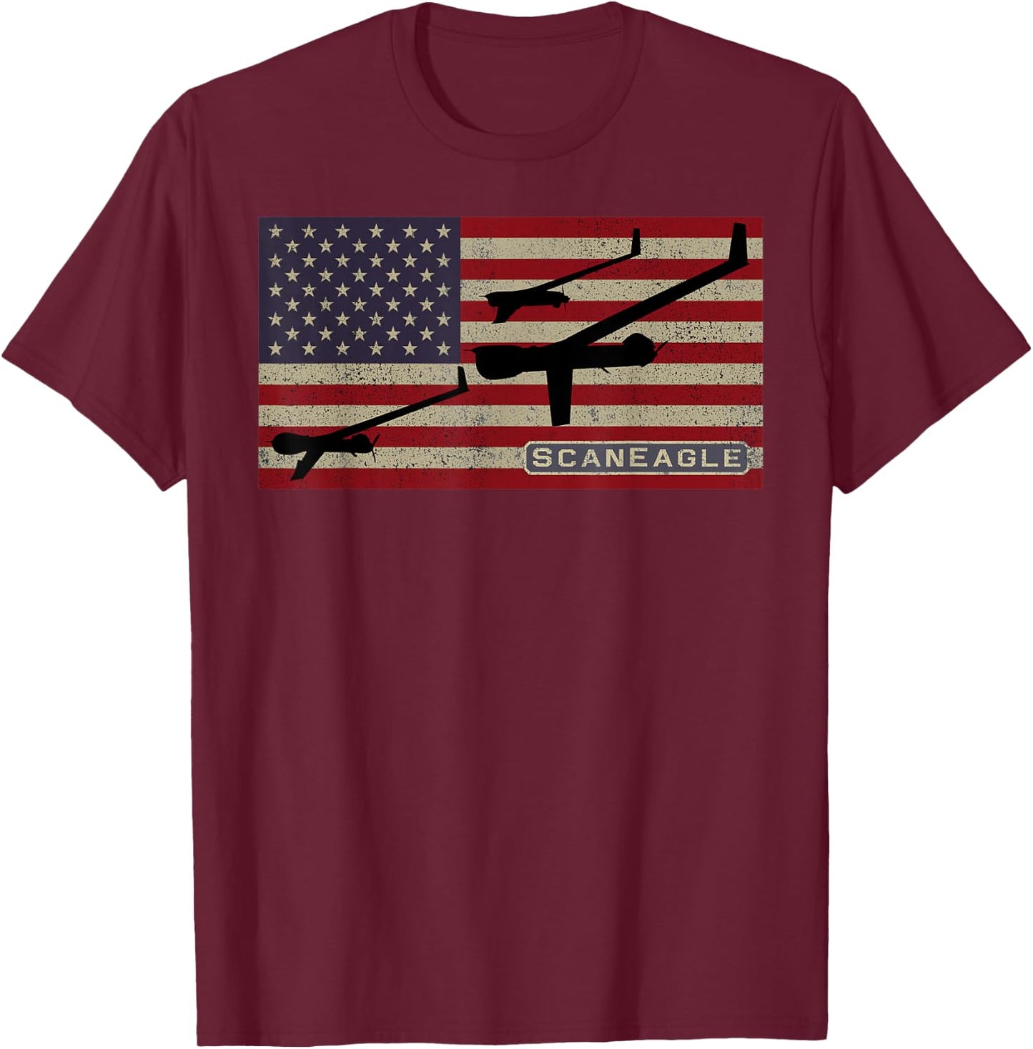 ScanEagle Military UAV Drone American Flag Women Kids Men T-Shirt - T-Shirt | Maroon