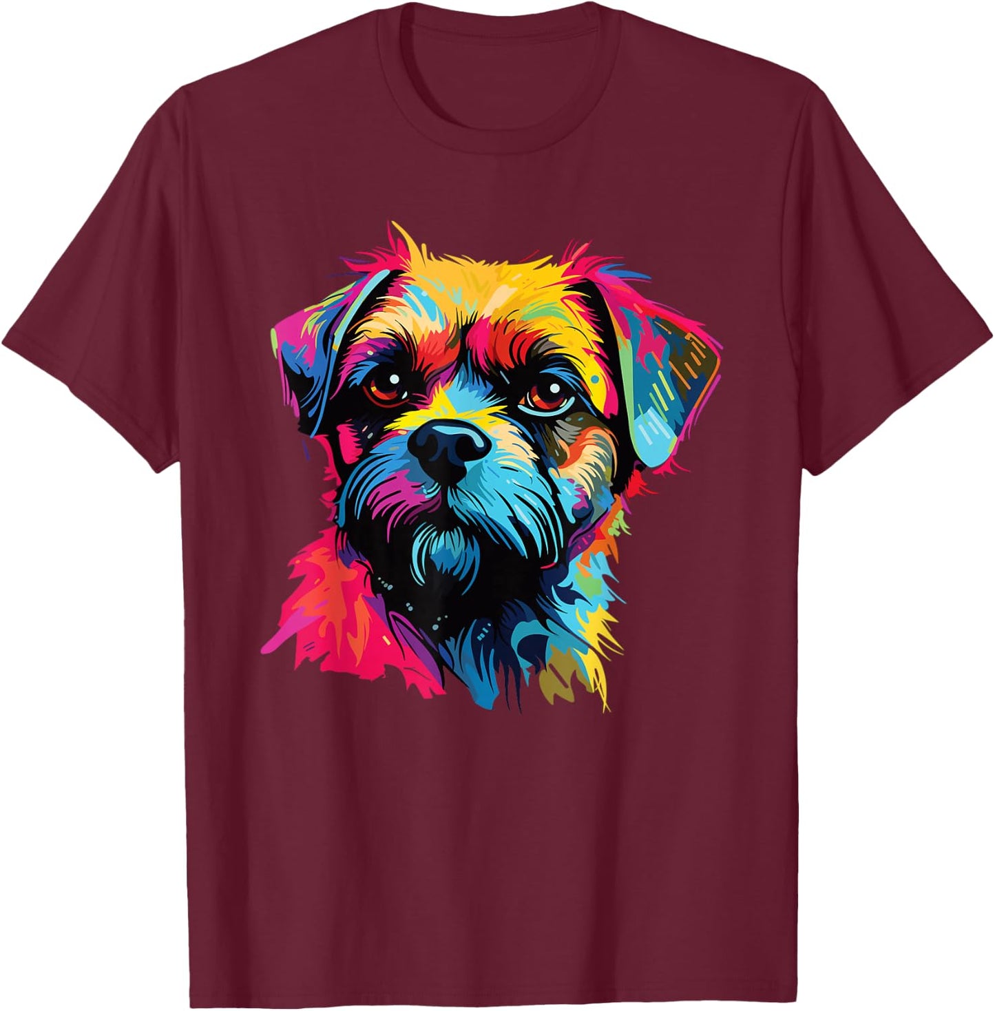 Watercolour Colourful Border Terrier Dogs T-Shirt - T-Shirt | Maroon