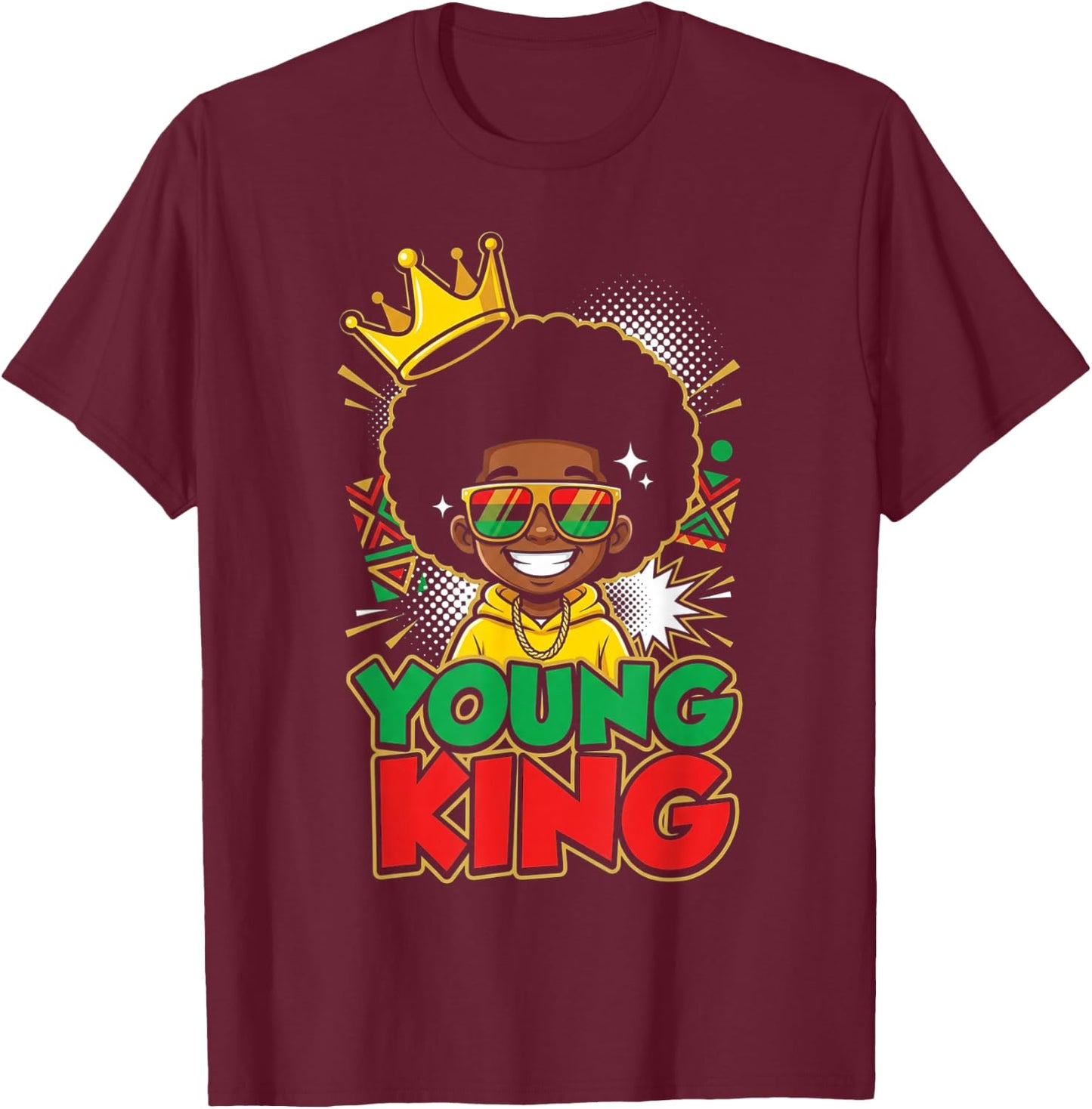 Black Young King Black History Month Juneteenth Kids Boys T-Shirt - T-Shirt | Maroon