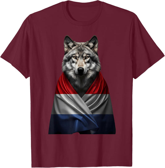 Netherlands Flag Wolf Dutch Roots Nederland T-Shirt - T-Shirt | Maroon
