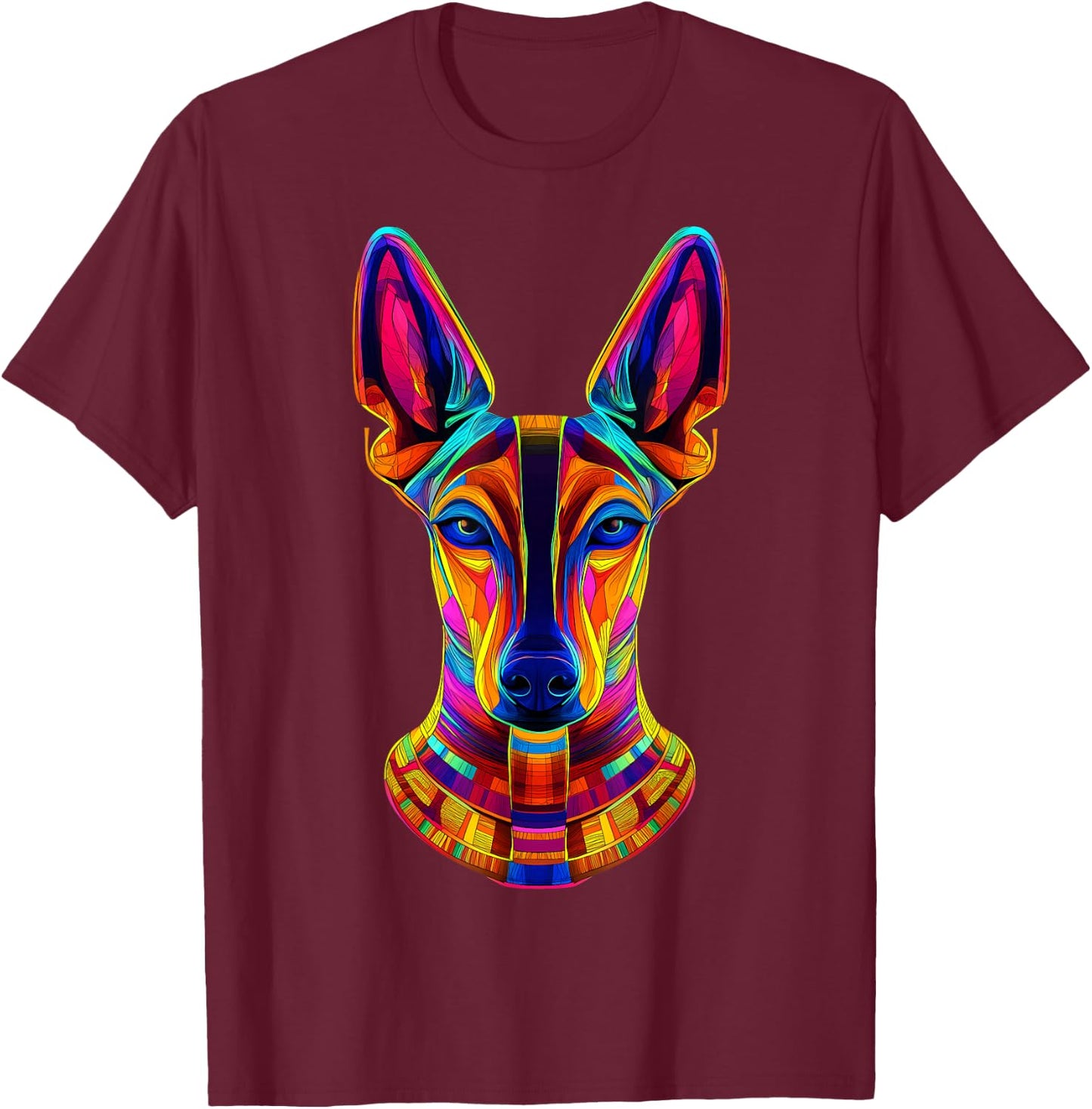 Colorful Pharaoh Hound Face Egyptian Dog Lover Black T-Shirt - T-Shirt | Maroon