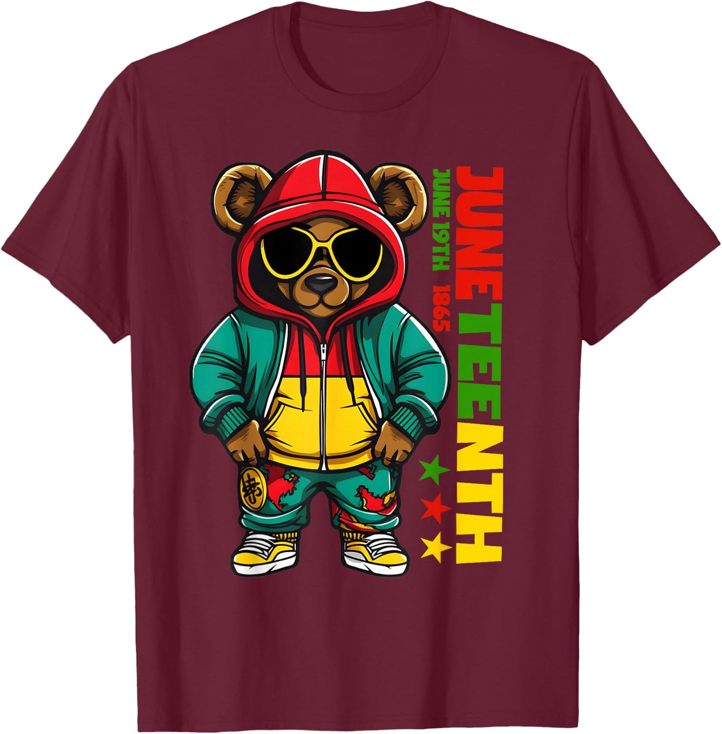 Juneteenth Black Hip Hop Teddy Bear African American T-Shirt - T-Shirt | Maroon