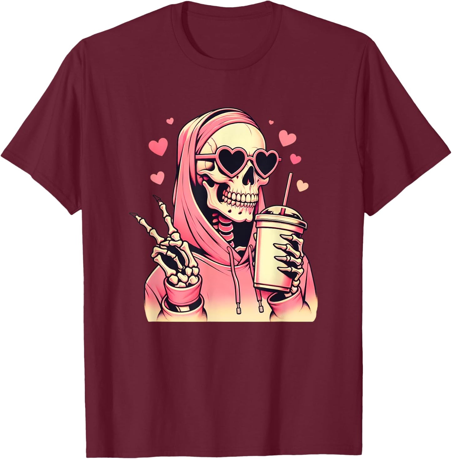 Diva Skull Skeleton Design for Girls & Women in Pink , black T-Shirt - T-Shirt | Maroon