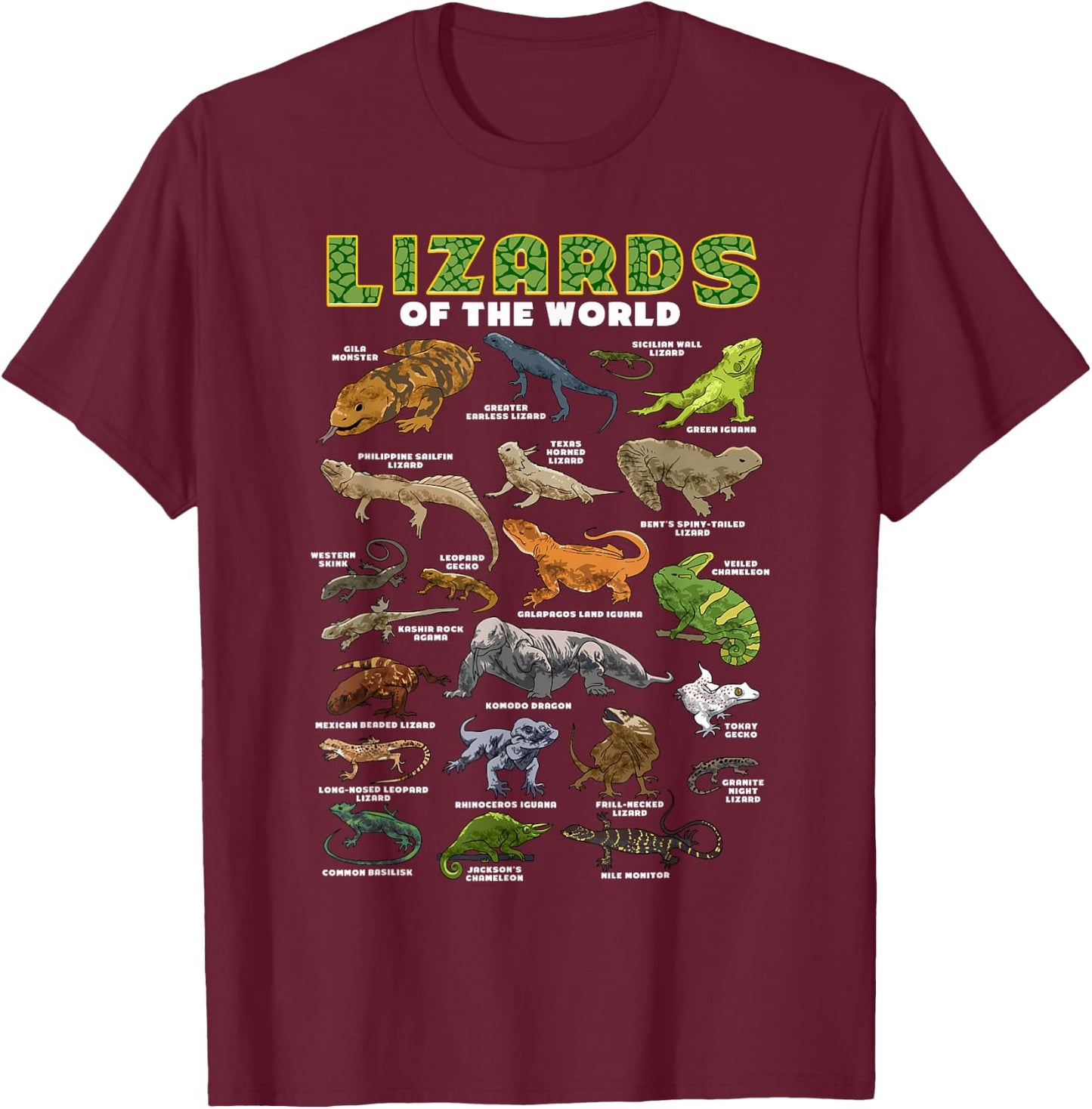 Lizard Shirt Lizards Animal of the World Reptile Herpetology T-Shirt - T-Shirt | Maroon