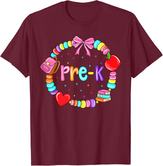 Pre K for Girls Preschool Teacher Back to School Kids T-Shirt - T-Shirt | Maroon