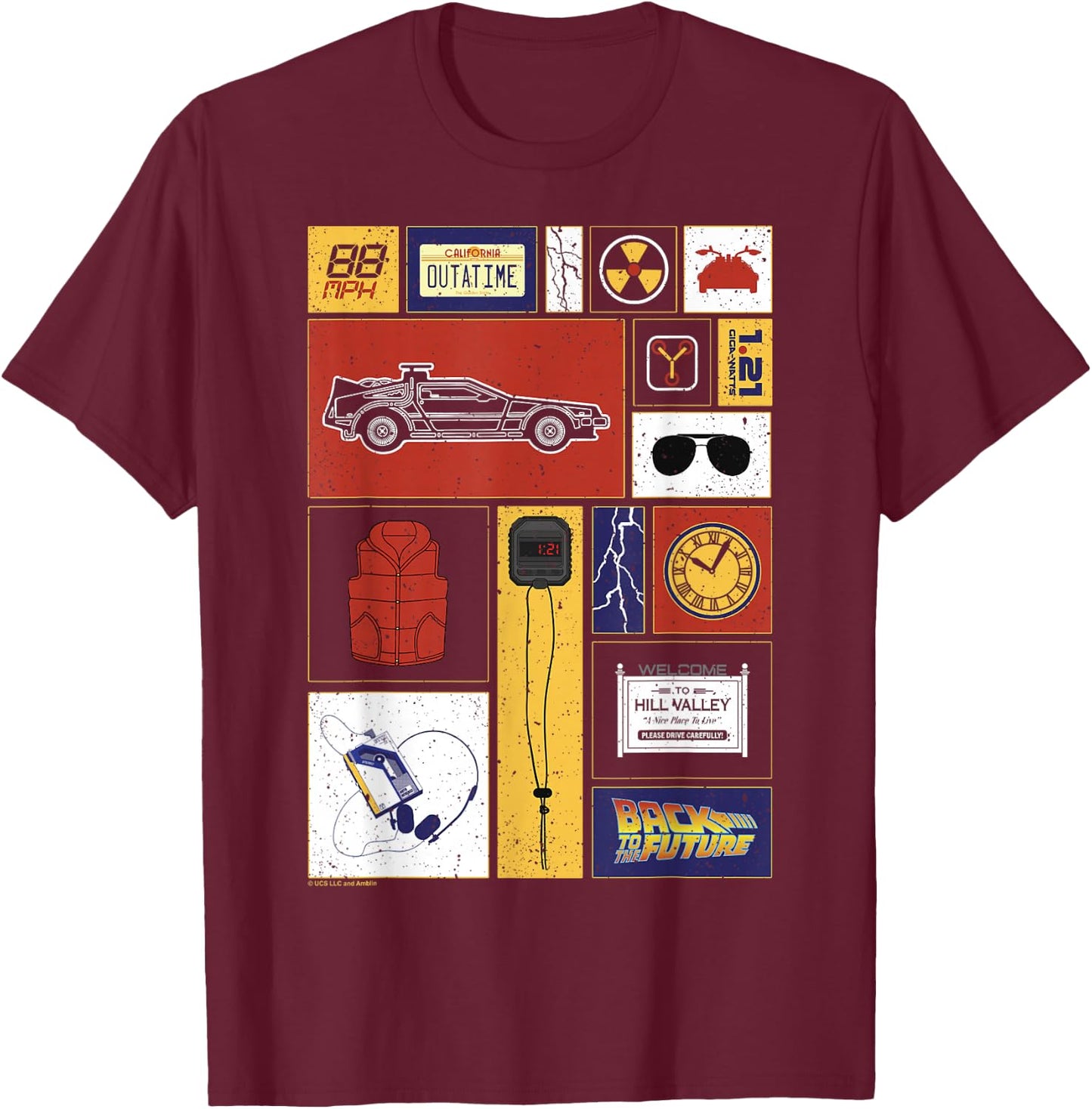 Back to The Future 35th Anniversary Icon Panels T-Shirt - T-Shirt | Maroon
