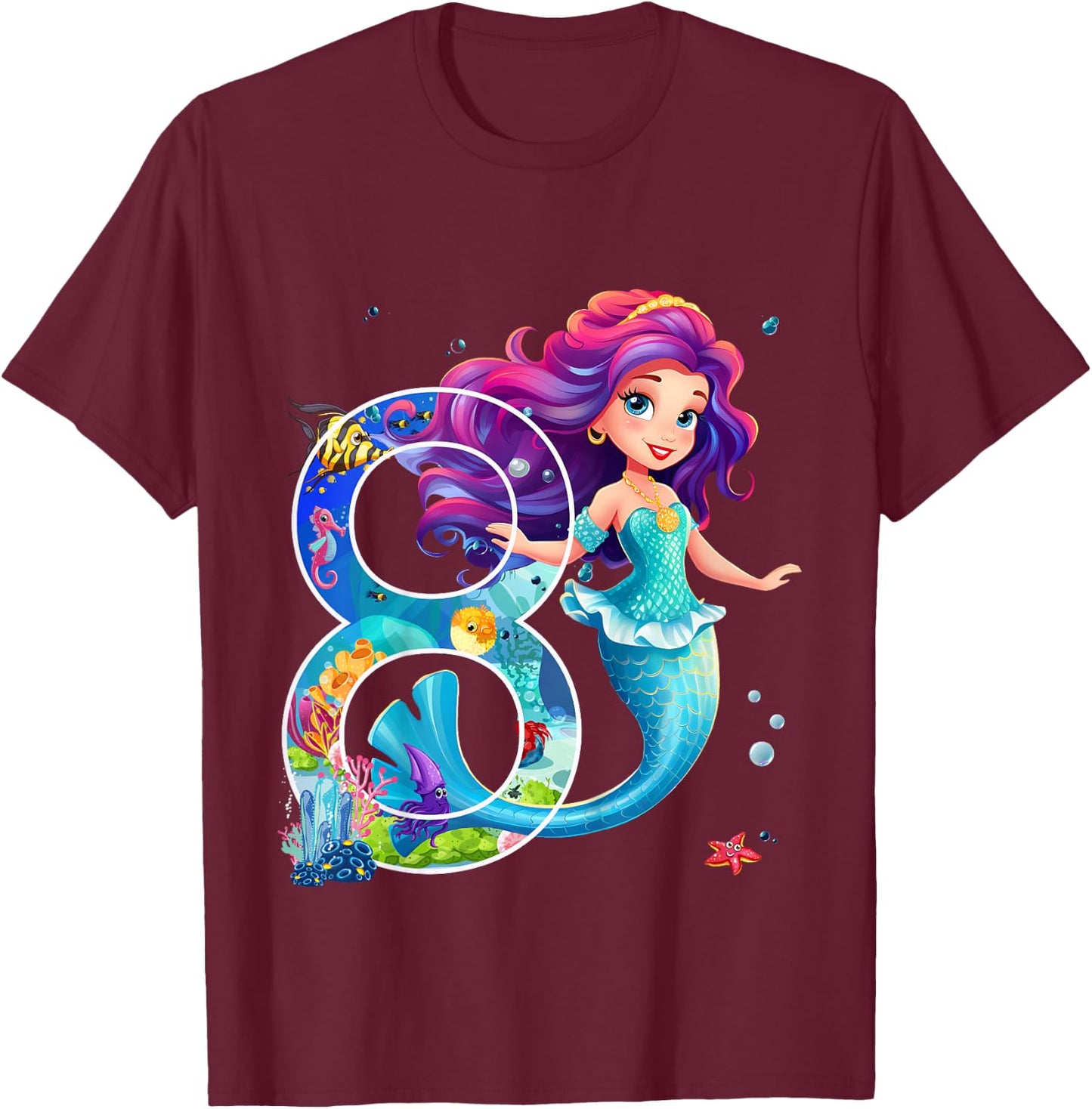 Meerjungfrau 8. Geburtstag Mädchen 8 Jahre Design T-Shirt - T-Shirt | Maroon