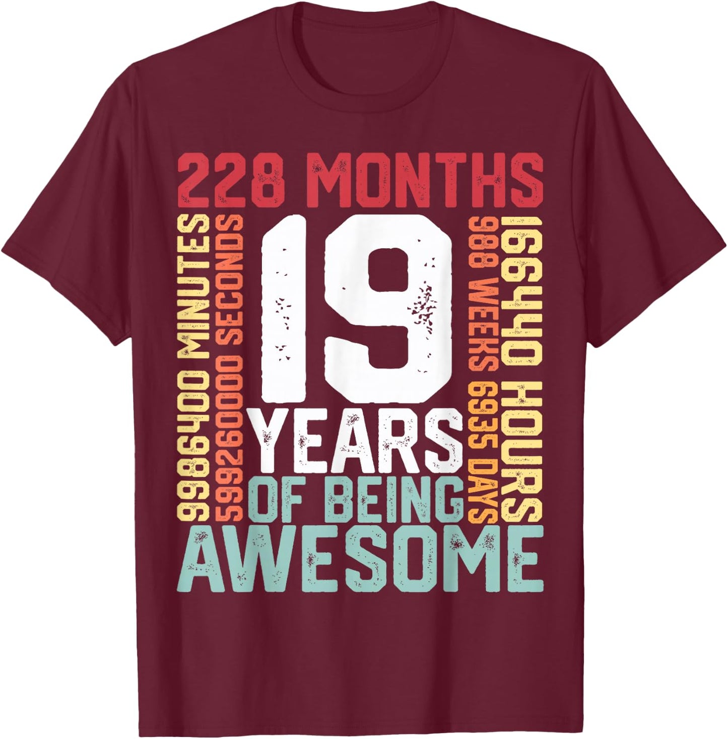 19 years of being Awesome Months weeks days special birthday T-Shirt - T-Shirt | Maroon