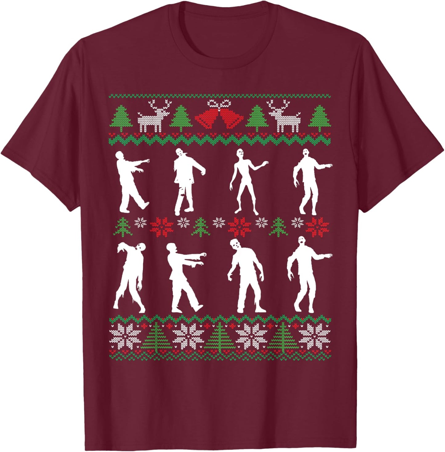 Walking Zombies Funny Zombie Movie Lover Ugly Christmas T-Shirt - T-Shirt | Maroon