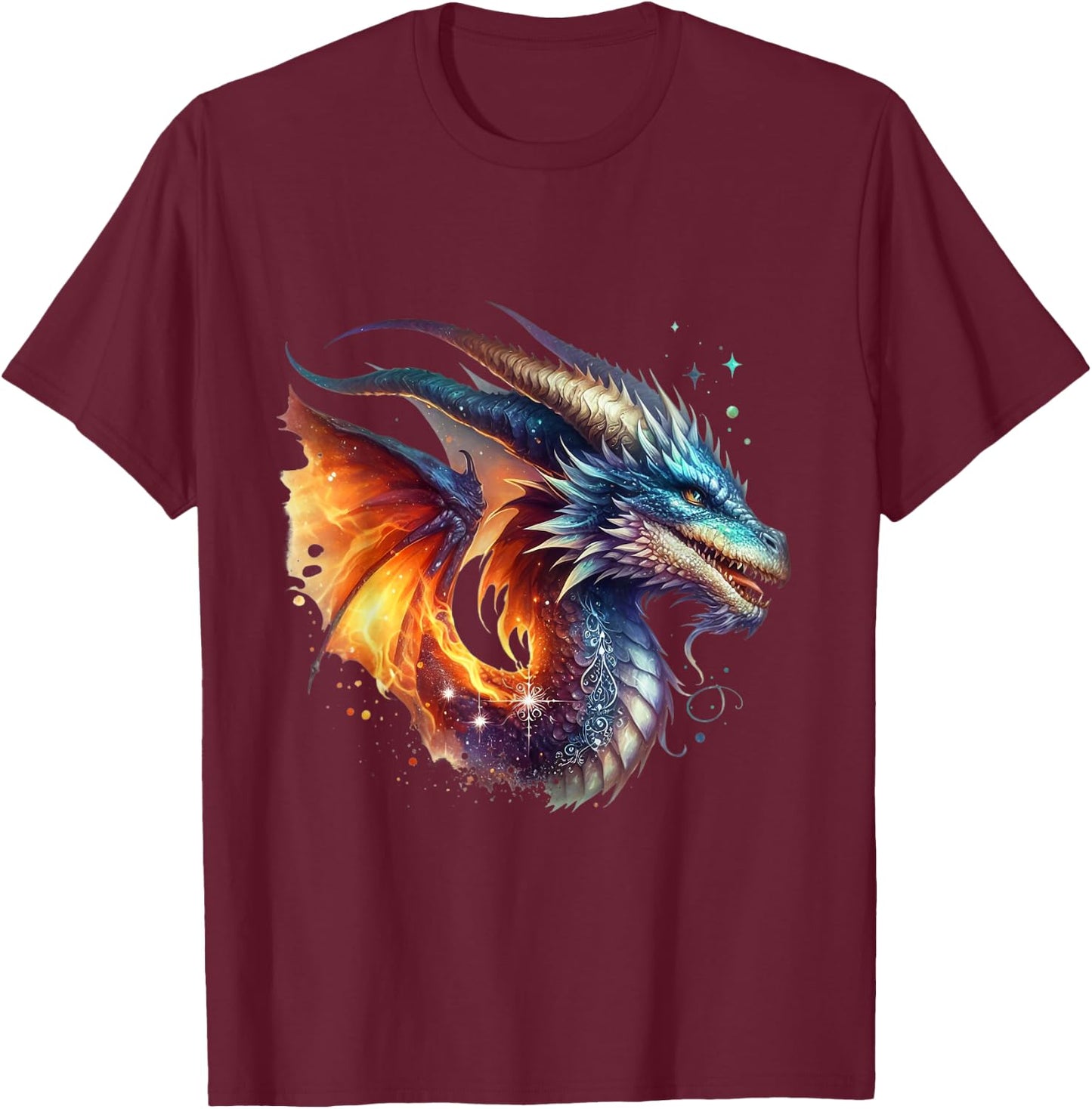 Flying Mythical Creature Cool Dragon Flame-Spewing Dragon T-Shirt - T-Shirt | Maroon