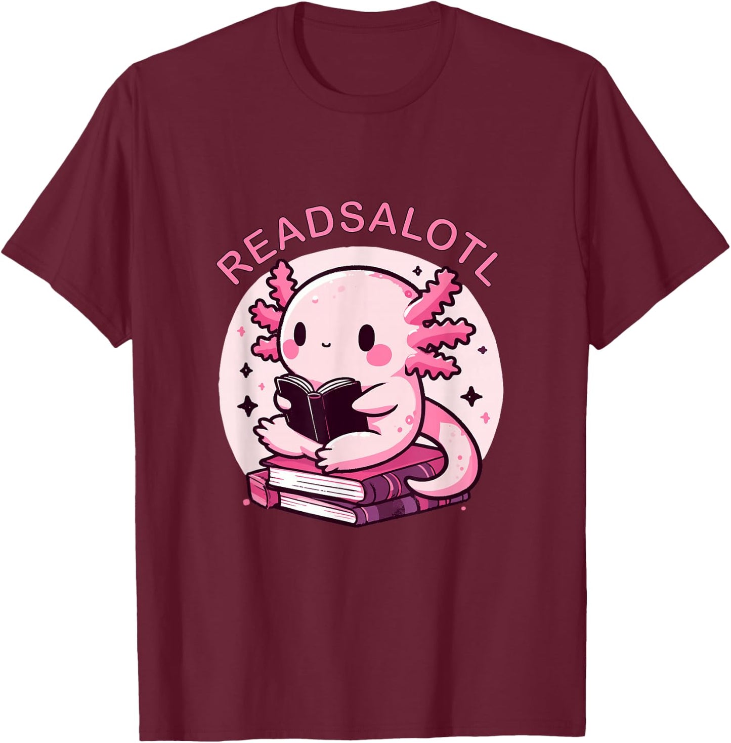 Cute Axolotl Readsalotl Reading Books Bookworm Boys Girls T-Shirt - T-Shirt | Maroon