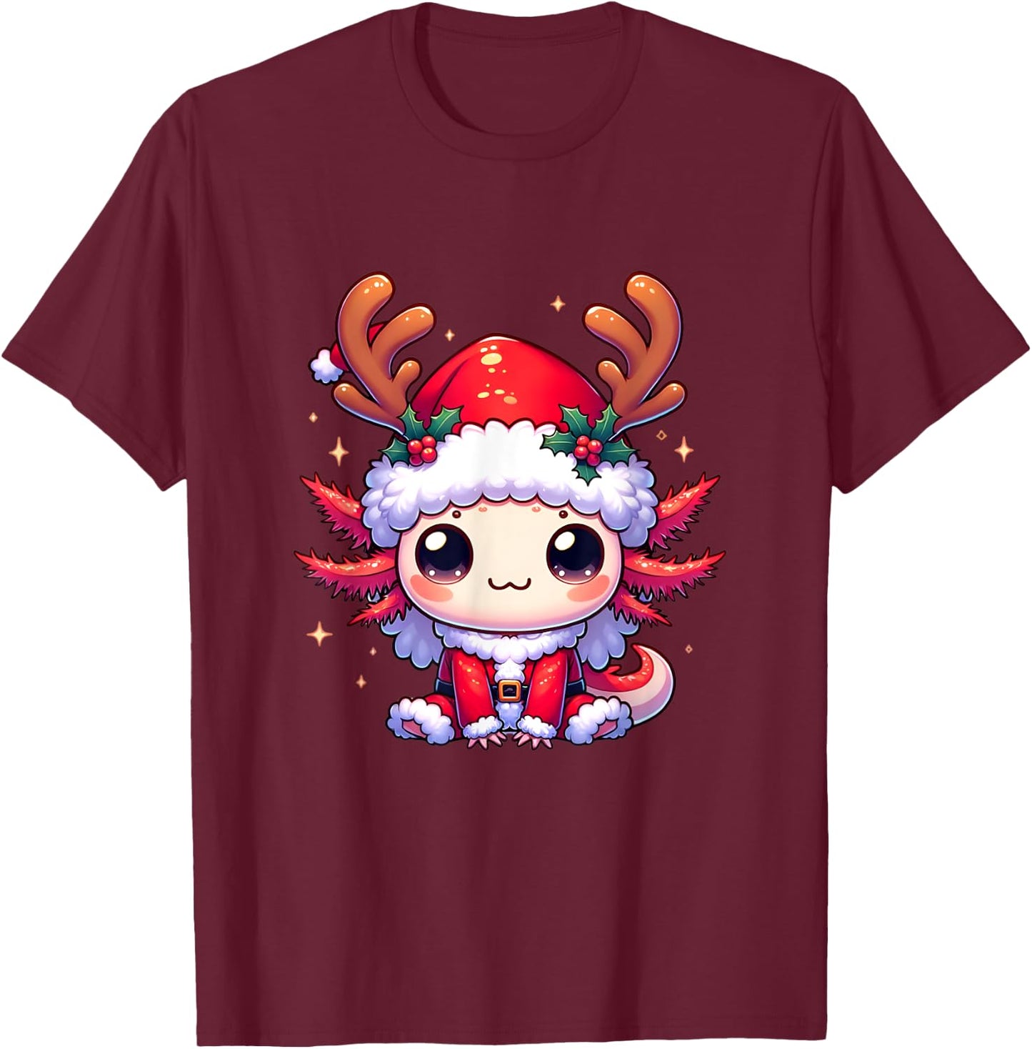 Santa axolotl Funny cute xmas funny christmas T-Shirt - T-Shirt | Maroon