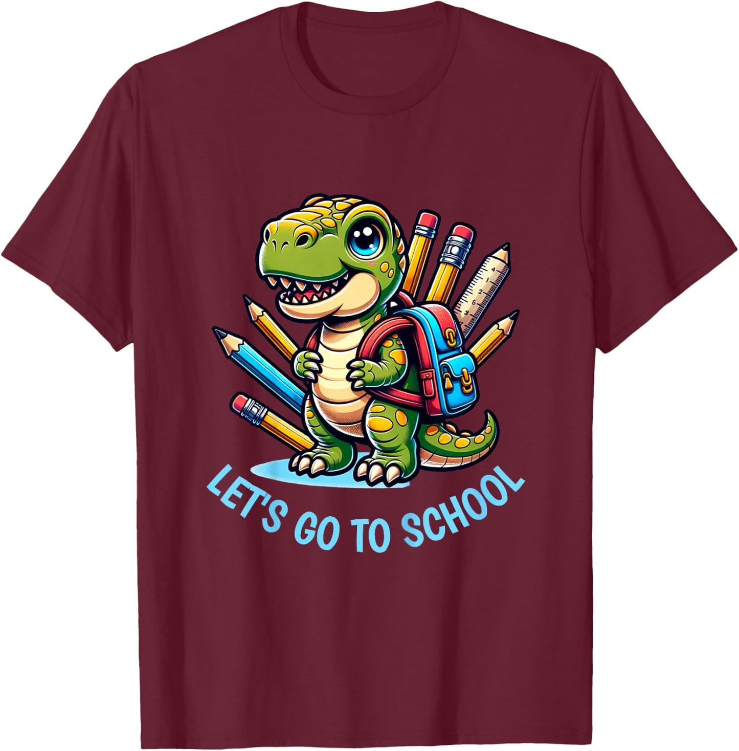 Kids School - Off to School Dinosaur T-Shirt - T-Shirt | Maroon