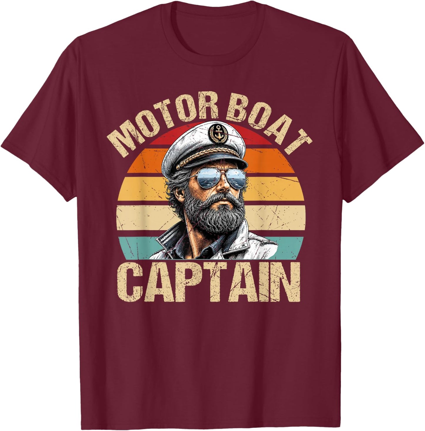 Vintage Motor Boat Captain Retro 70s 80s Sailor Boating T-Shirt - T-Shirt | Maroon