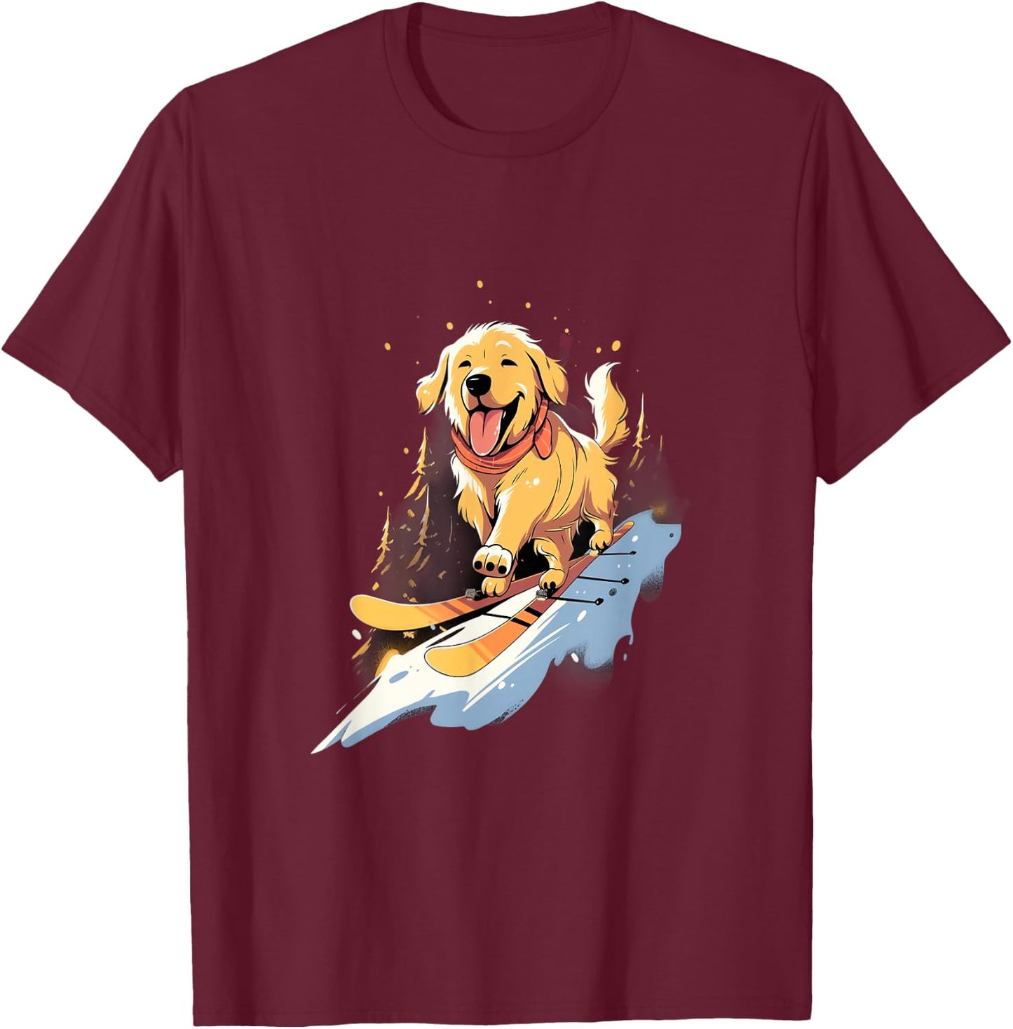Golden Retriever Skiing Dog Skier Ski Winter Snow T-Shirt - T-Shirt | Maroon