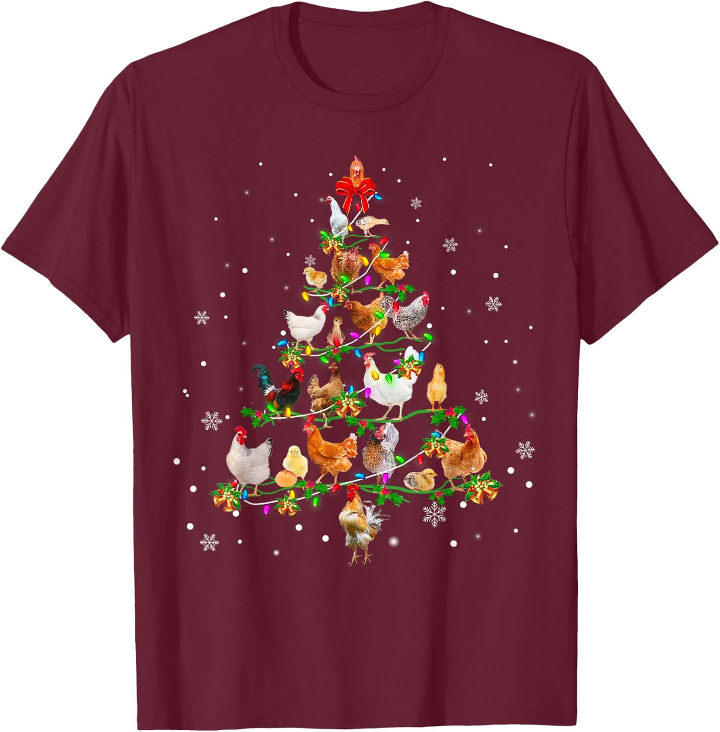 Chicken Christmas Tree Ornament Decor Xmas T-Shirt - T-Shirt | Maroon