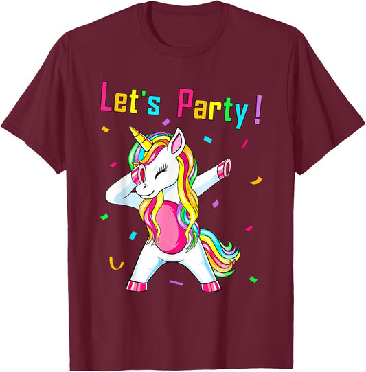Unicorn Lets Party Outfit Women's Girls Dancing Unicorn , black T-Shirt - T-Shirt | Maroon
