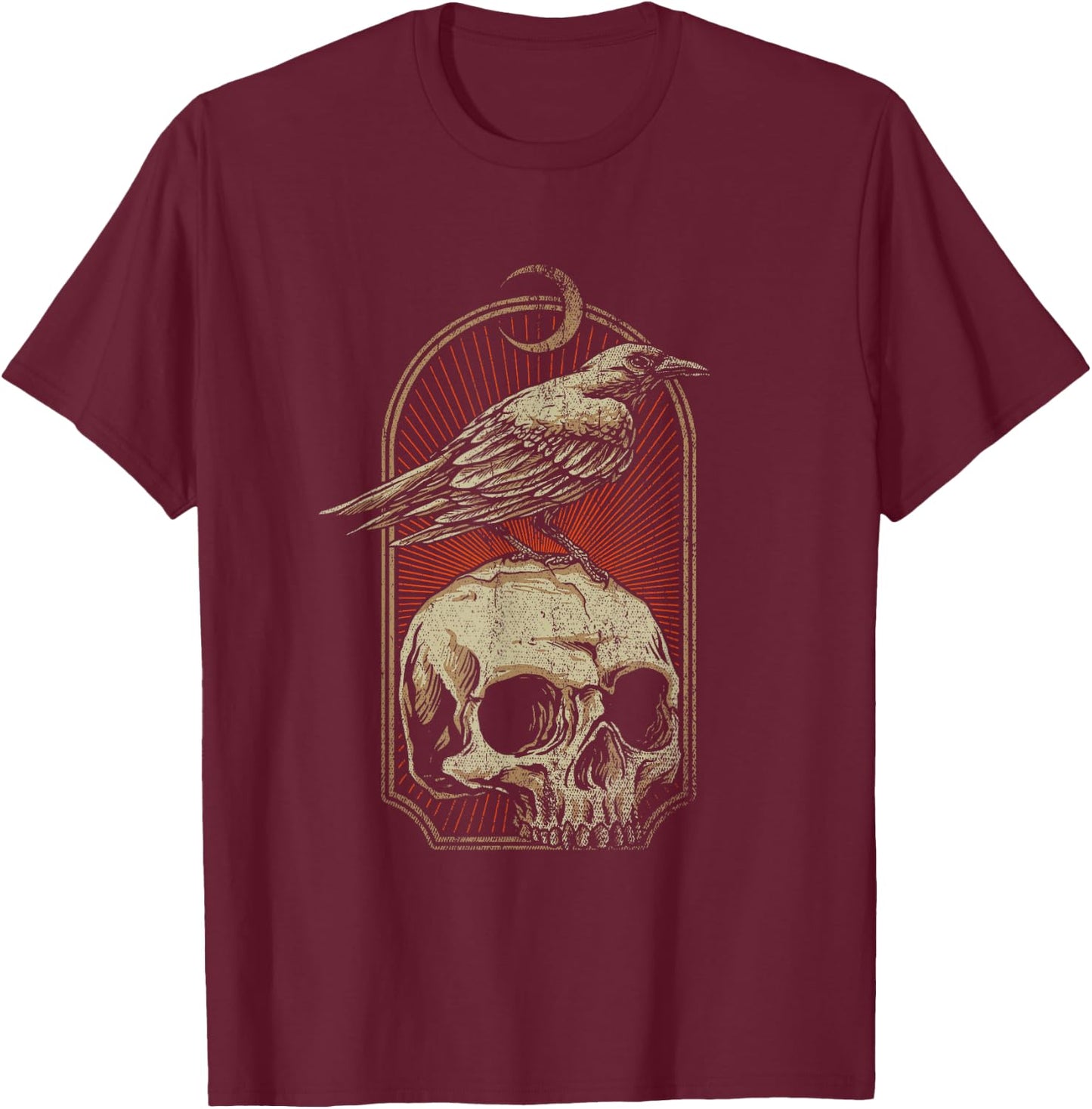 Witch Scary Crow Ghoulish Skull Moon Raven T-Shirt - T-Shirt | Maroon