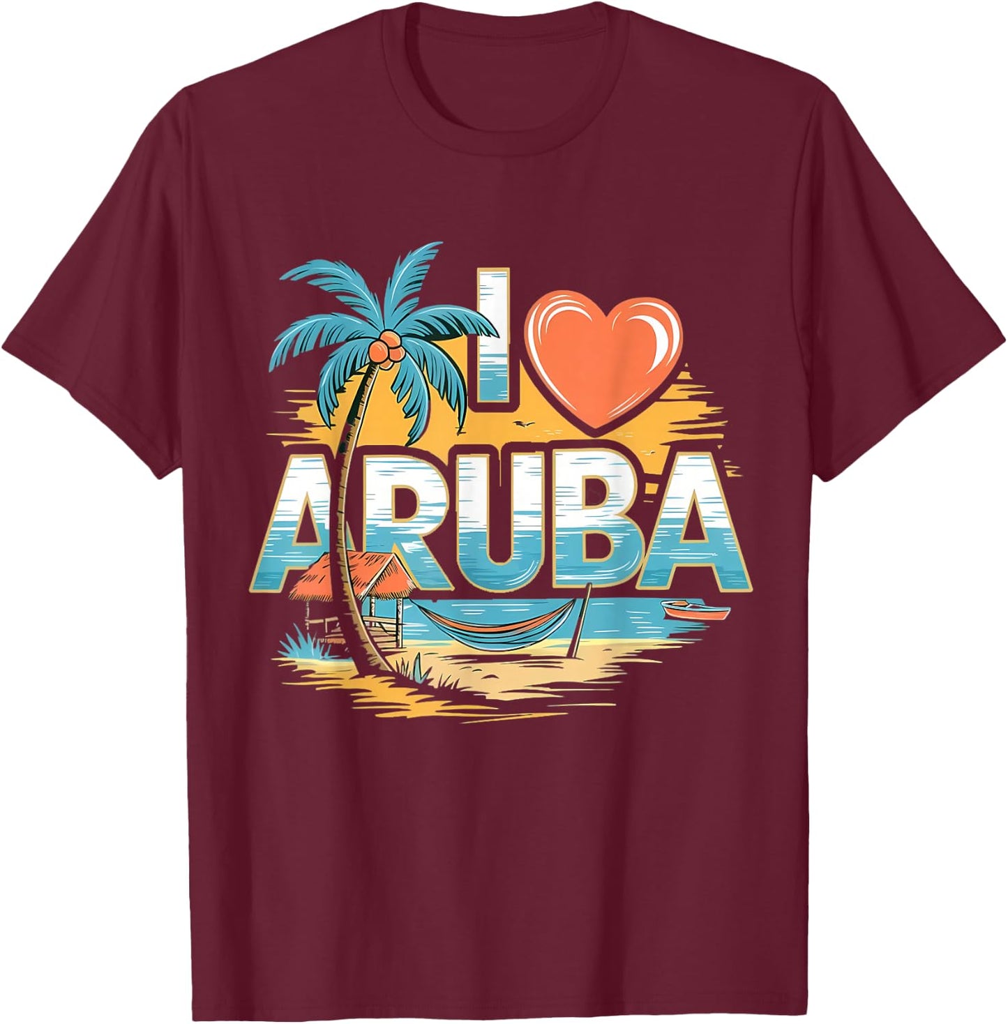 I Love Aruba Souvenir T-Shirt - T-Shirt | Maroon