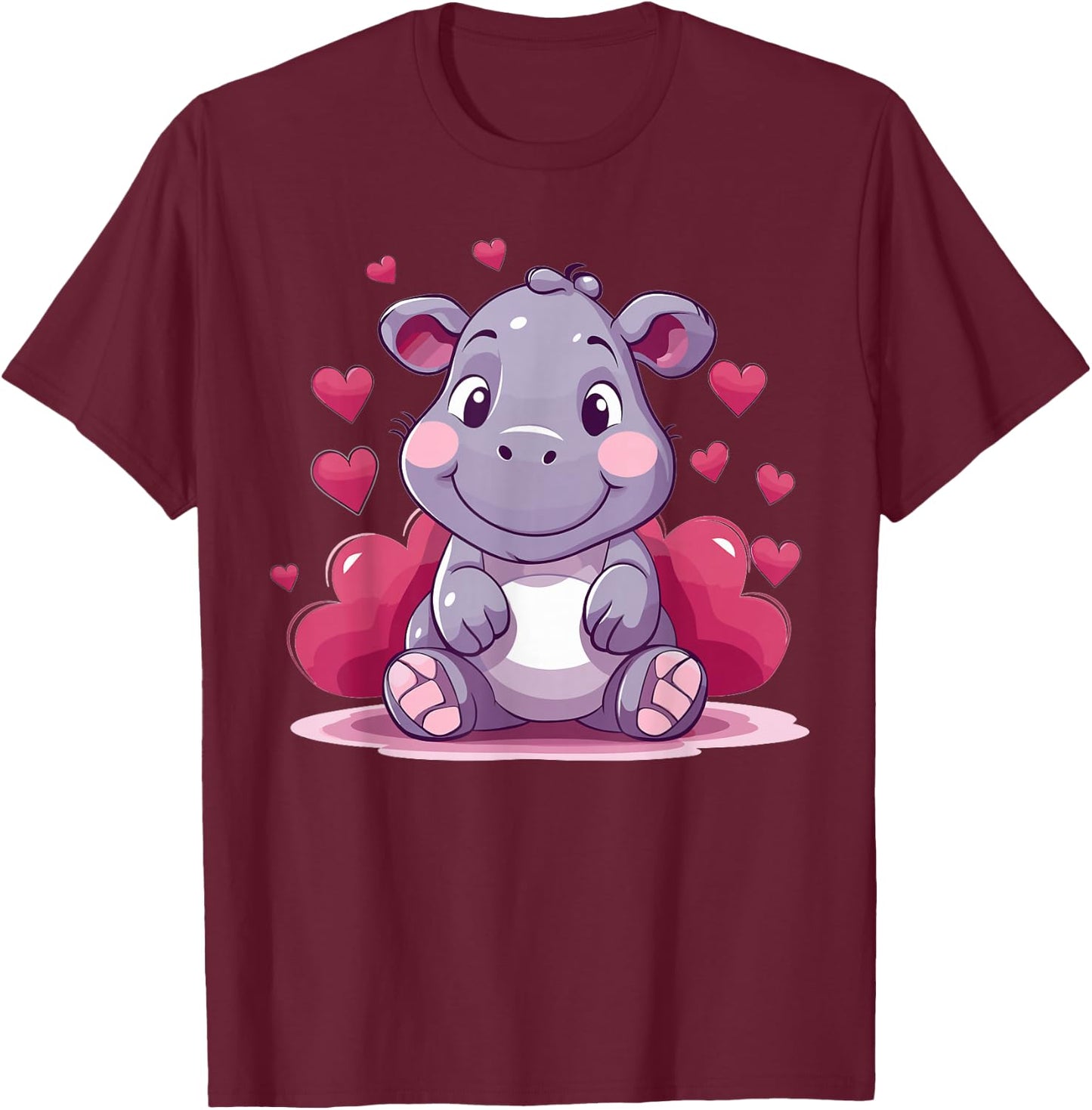 Cute Hippo with Hearts I Kids Hippo T-Shirt - T-Shirt | Maroon