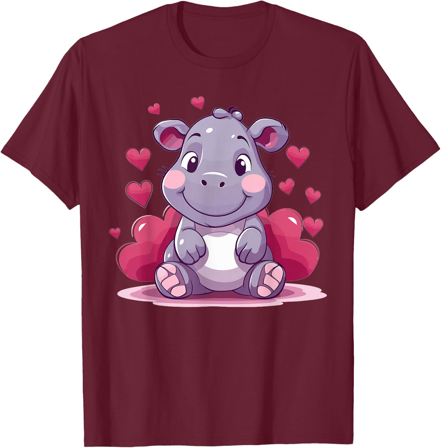Cute Hippo with Hearts I Kids Hippo T-Shirt - T-Shirt | Maroon