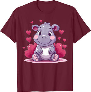 Cute Hippo with Hearts I Kids Hippo T-Shirt - T-Shirt | Maroon