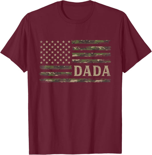 Camo Dada Camourflage USA Flag Fathers Day Dad T-Shirt - T-Shirt | Maroon