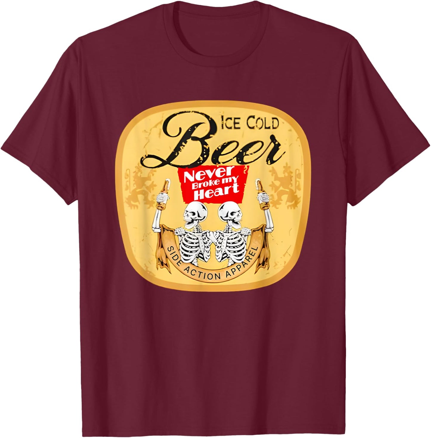 Funny ice Cold Beer Skeleton T-Shirt - T-Shirt | Maroon