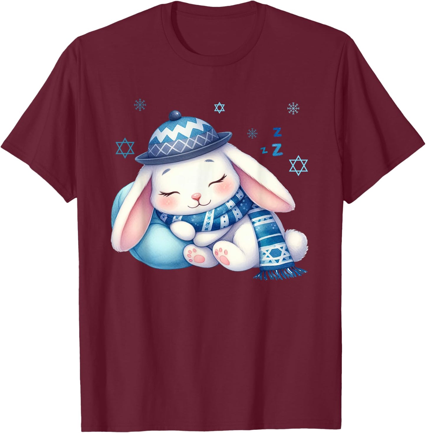 Cute Jewish Sleeping Bunny Hanukkah Pajama T-Shirt - T-Shirt | Maroon