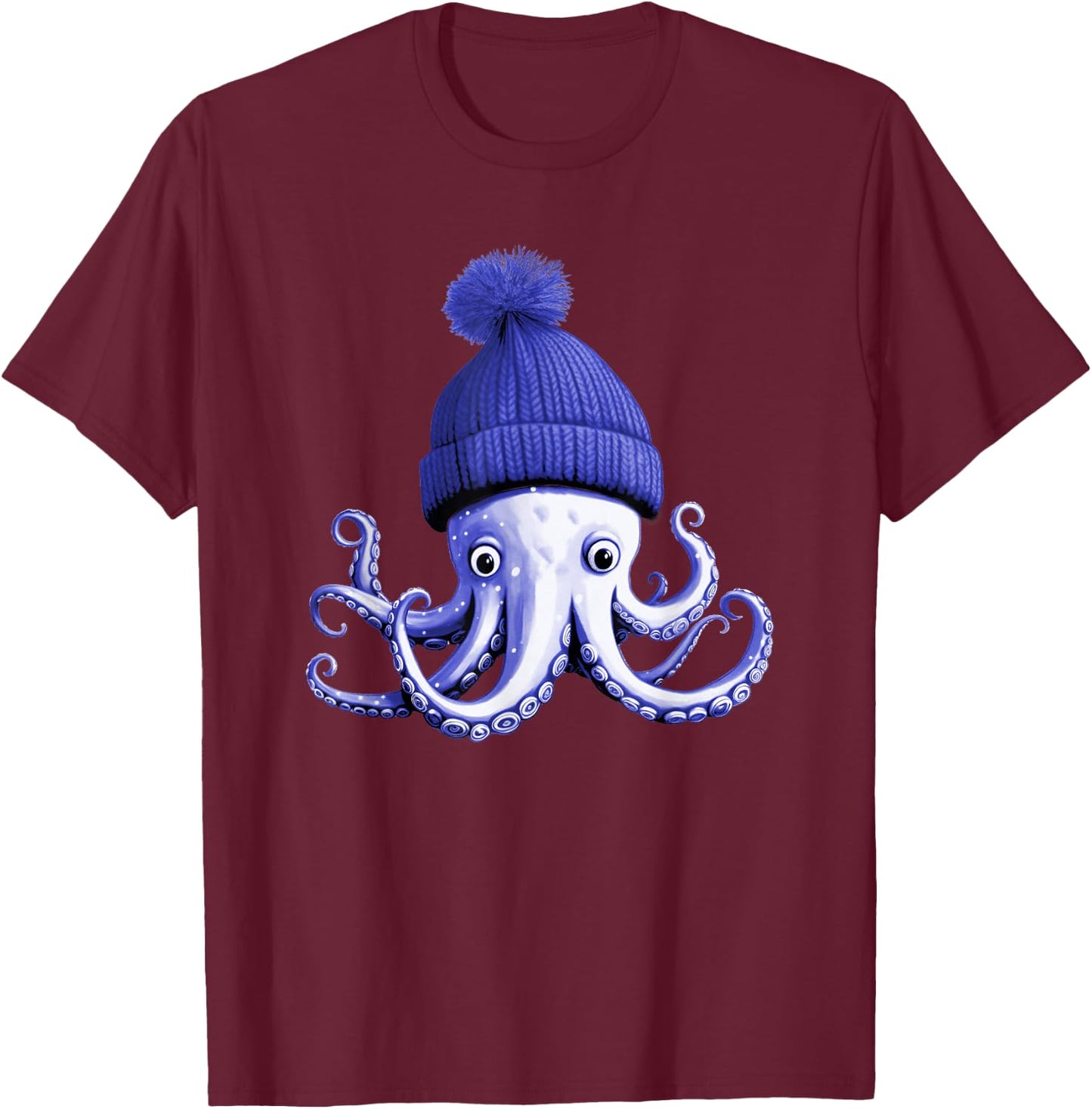 Cephalopod Octopus Lover Chilling Purple Cap Novelty Apparel T-Shirt - T-Shirt | Maroon