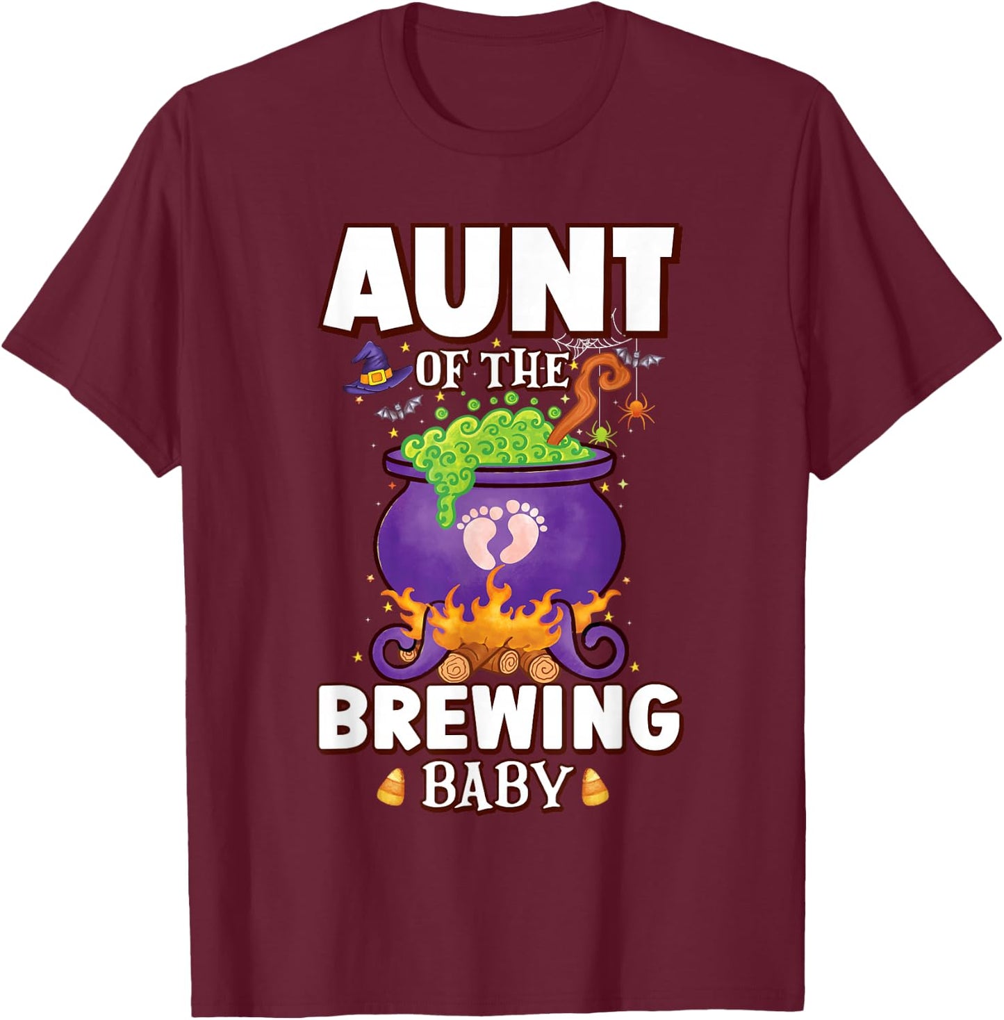 Spooky Aunt of Brewing Baby Halloween Theme Baby Shower T-Shirt - T-Shirt | Maroon