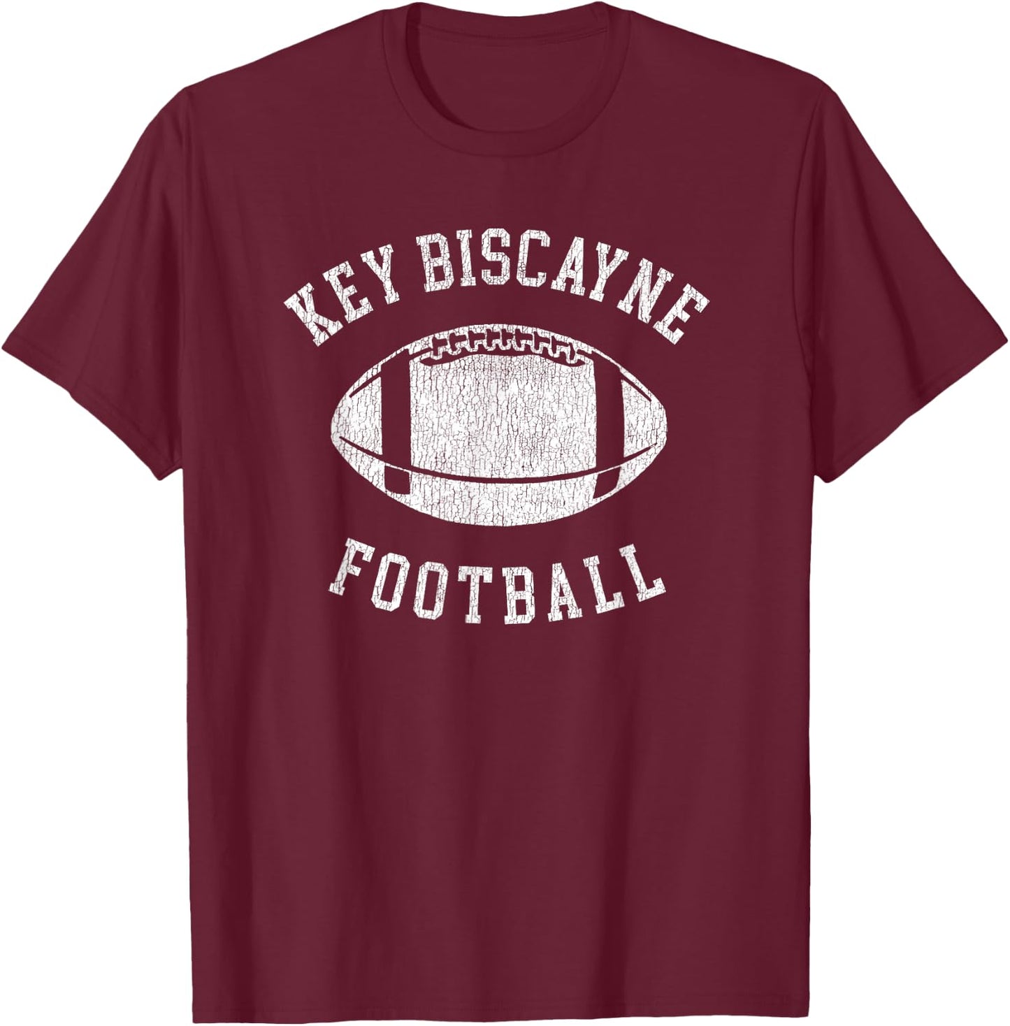 Key Biscayne Football Distressed Vintage 80's Throwback Clas T-Shirt - T-Shirt | Maroon