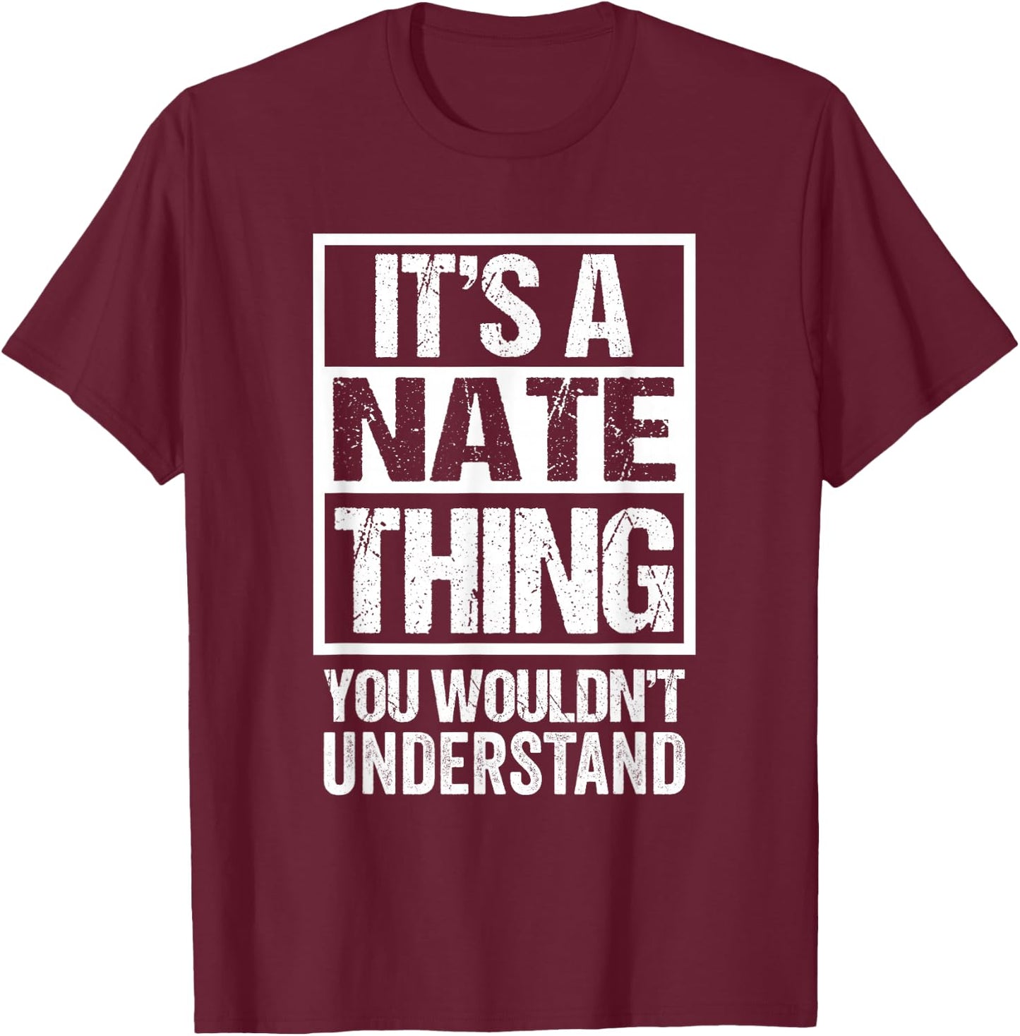 Funny Forename Gift Ideas Nate Nathan Nathaniel Black Small Modern Letter Print T-Shirt - T-Shirt | Maroon