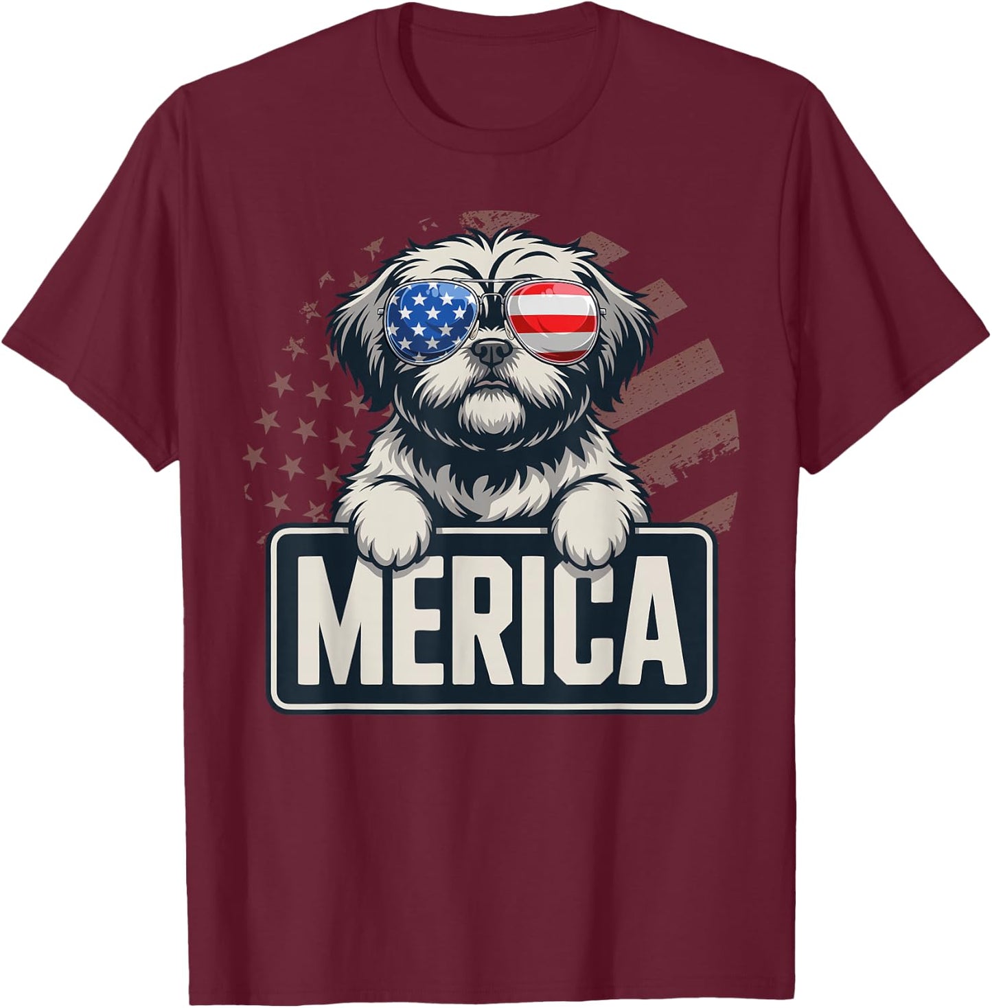 Shih Tzu Merica USA Flag T-Shirt - T-Shirt | Maroon