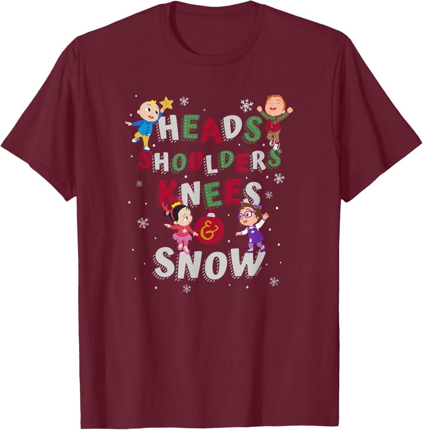 CoComelon Classic Christmas Knees and Snow T-Shirt - T-Shirt | Maroon