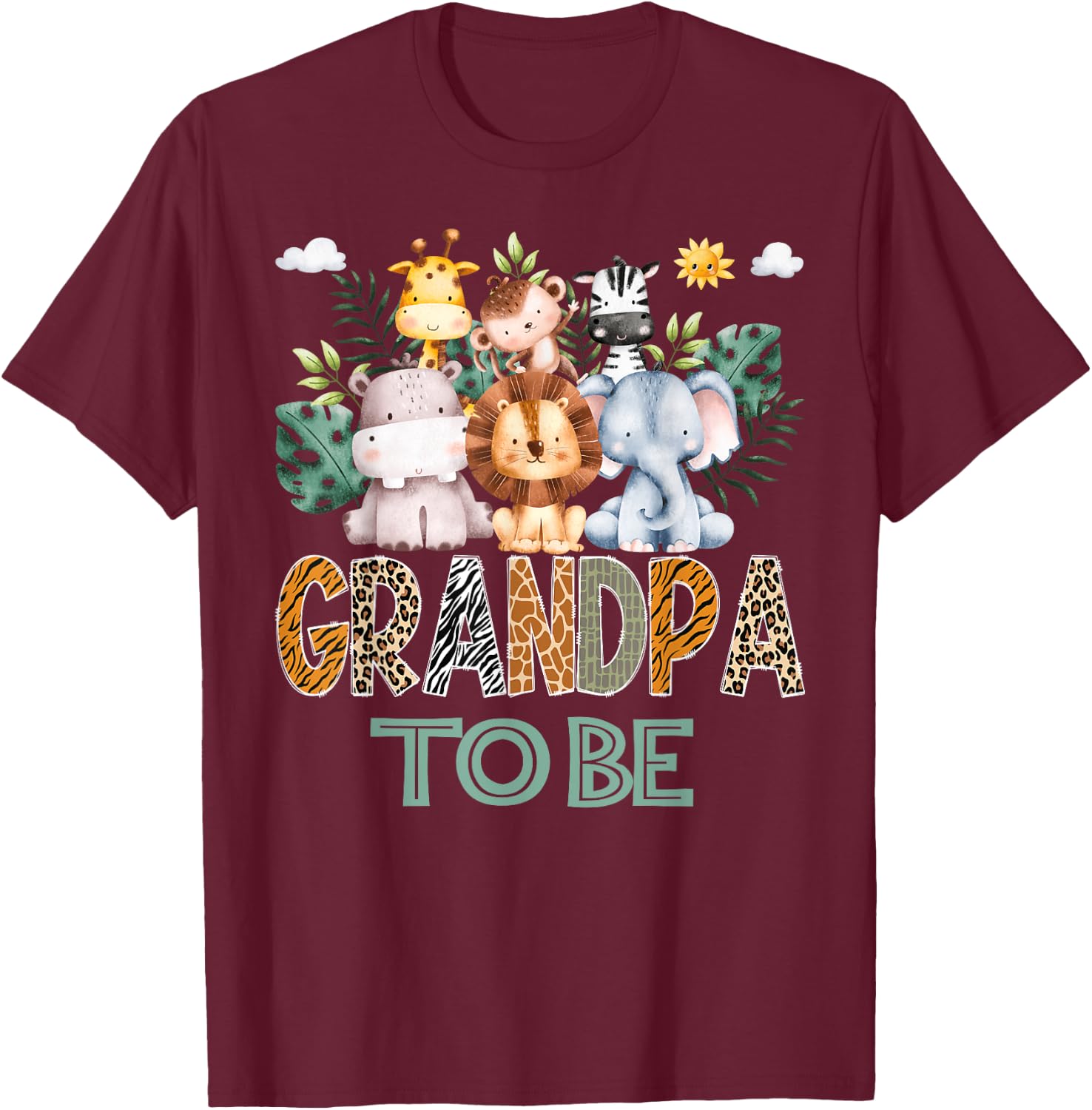 Soon To Be Grandpa Jungle Animal Safari Gender Reveal T-Shirt - T-Shirt | Maroon