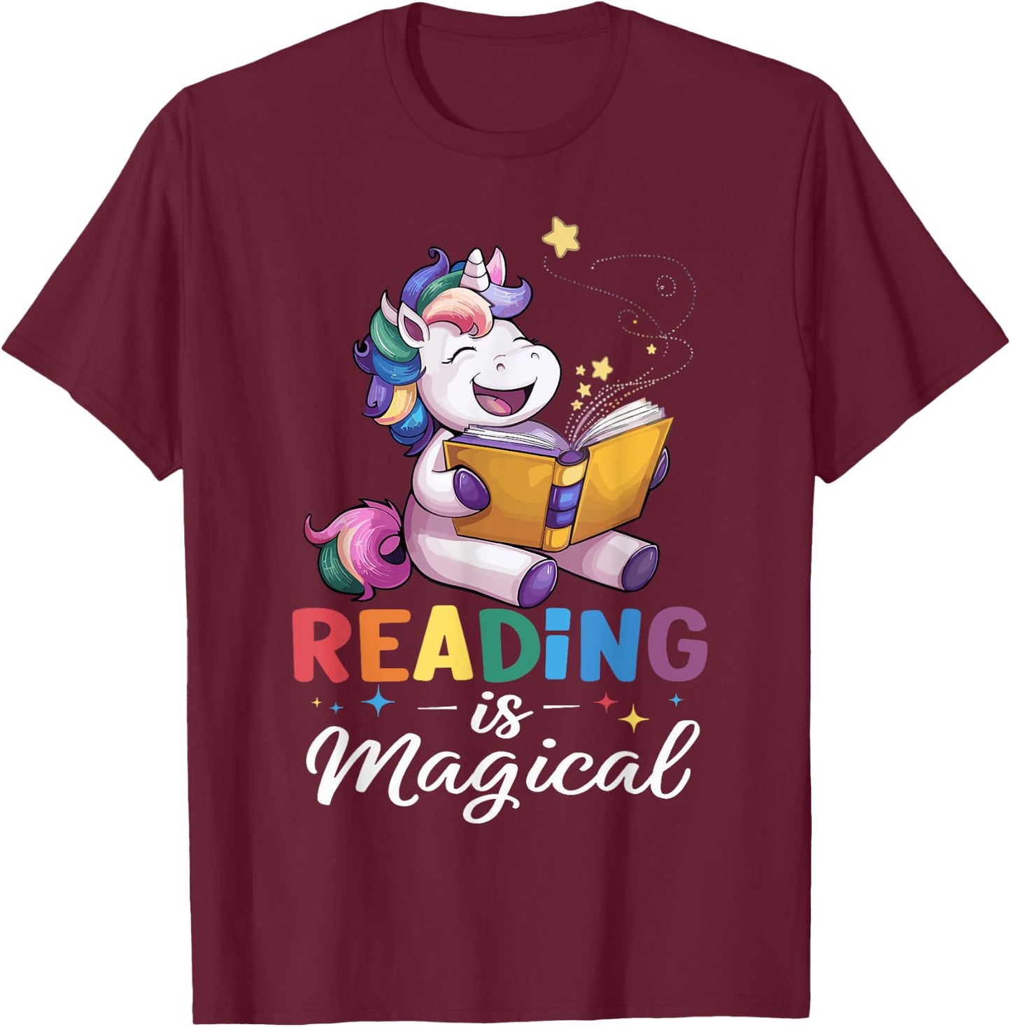 Unicorn Reading Is Magical Book Teacher Men Women Girls Kids T-Shirt - T-Shirt | Maroon