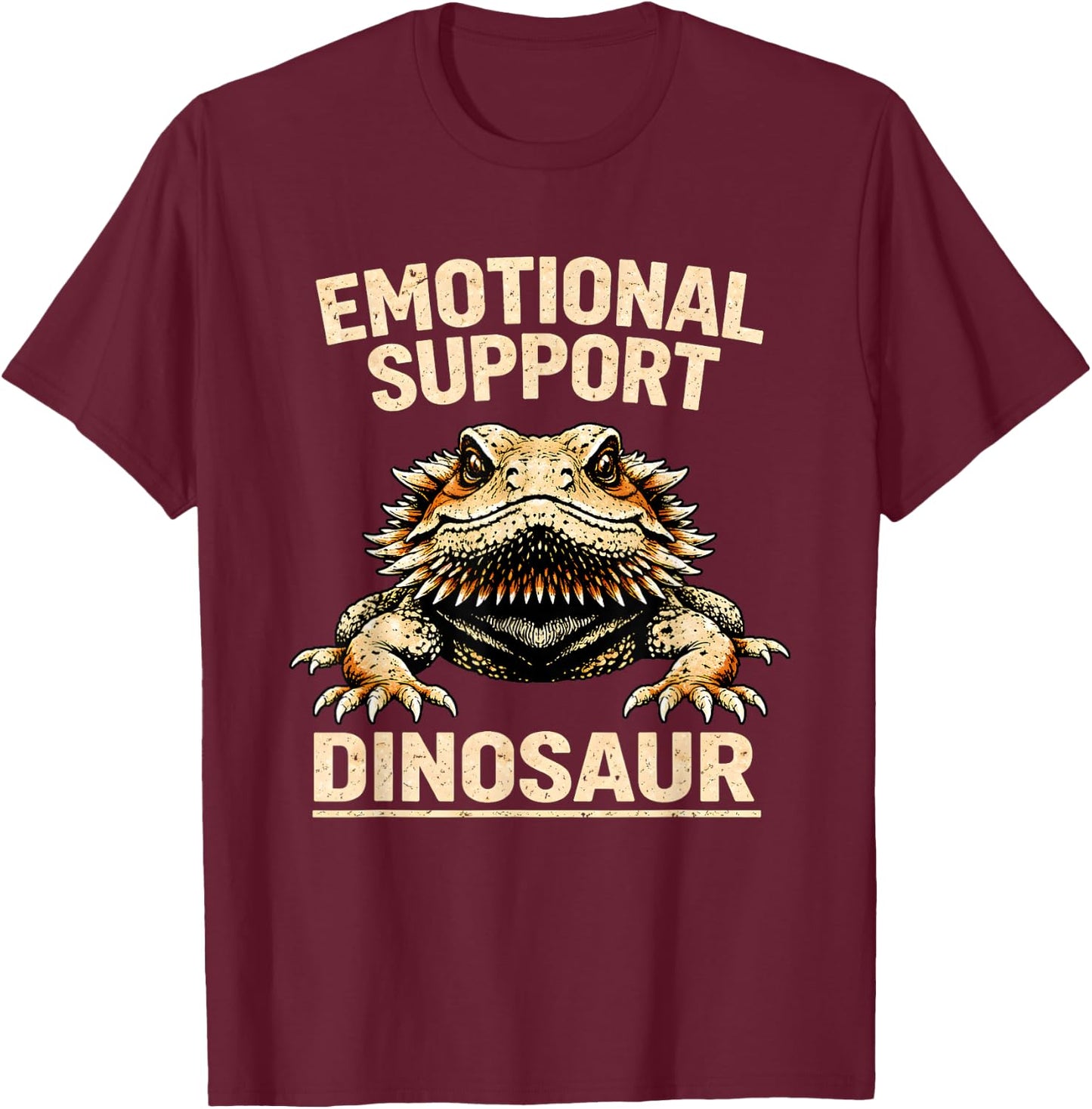 Emotional Support Dinosaur Bearded Dragon Lizard Pet Funny T-Shirt - T-Shirt | Maroon
